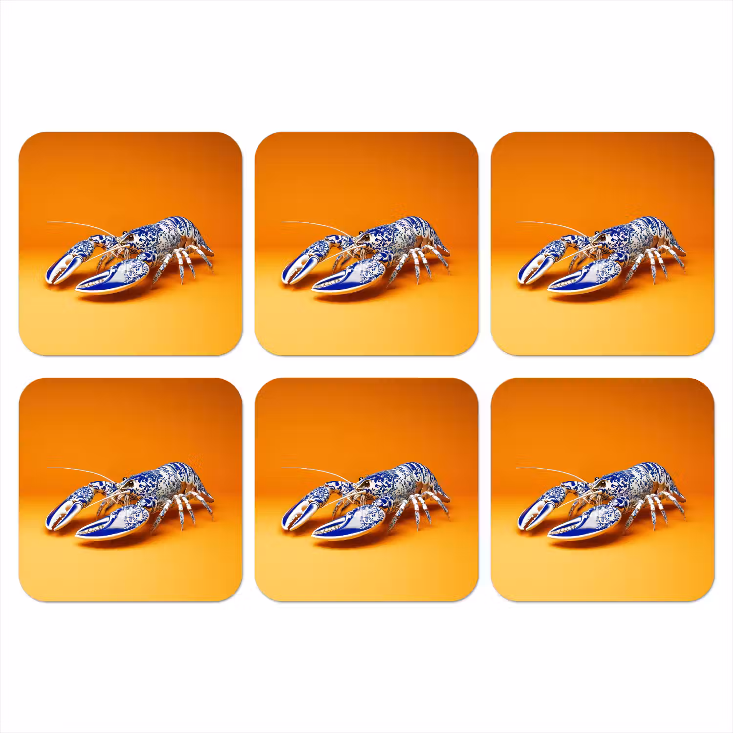 Kreeft - Delftsblauw - Schild - Stoer - Oranje onderzetter kurk middel -3d