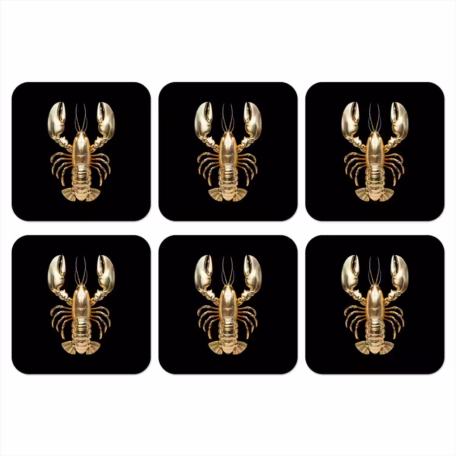 Kreeft - Goud - Textuur - Zwart onderzetter kurk middel -3d
