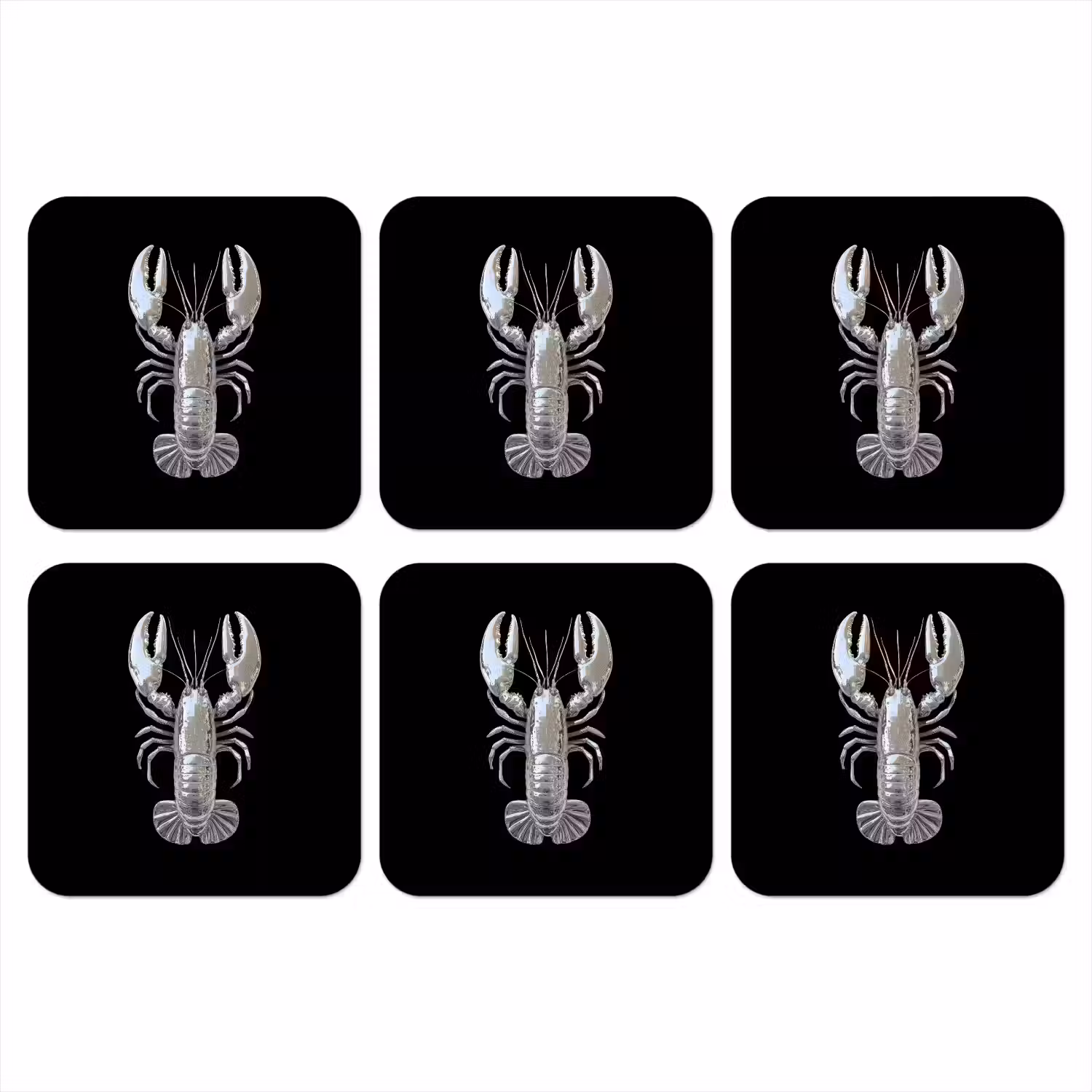 Kreeft - Zilver - Metallic - Luxe onderzetter kurk middel -3d