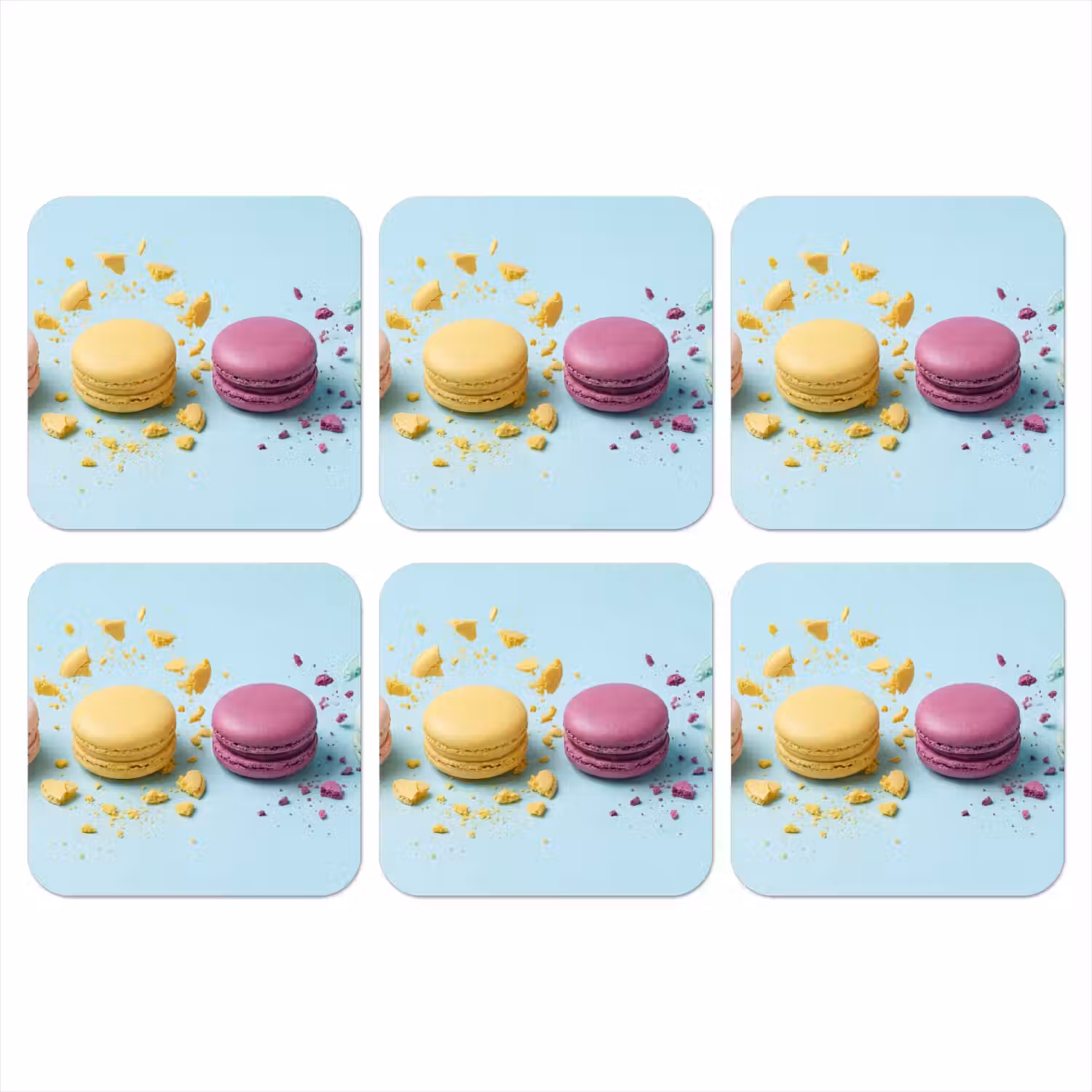 Macarons - Kleurrijk - Pastel onderzetter kurk middel -3d