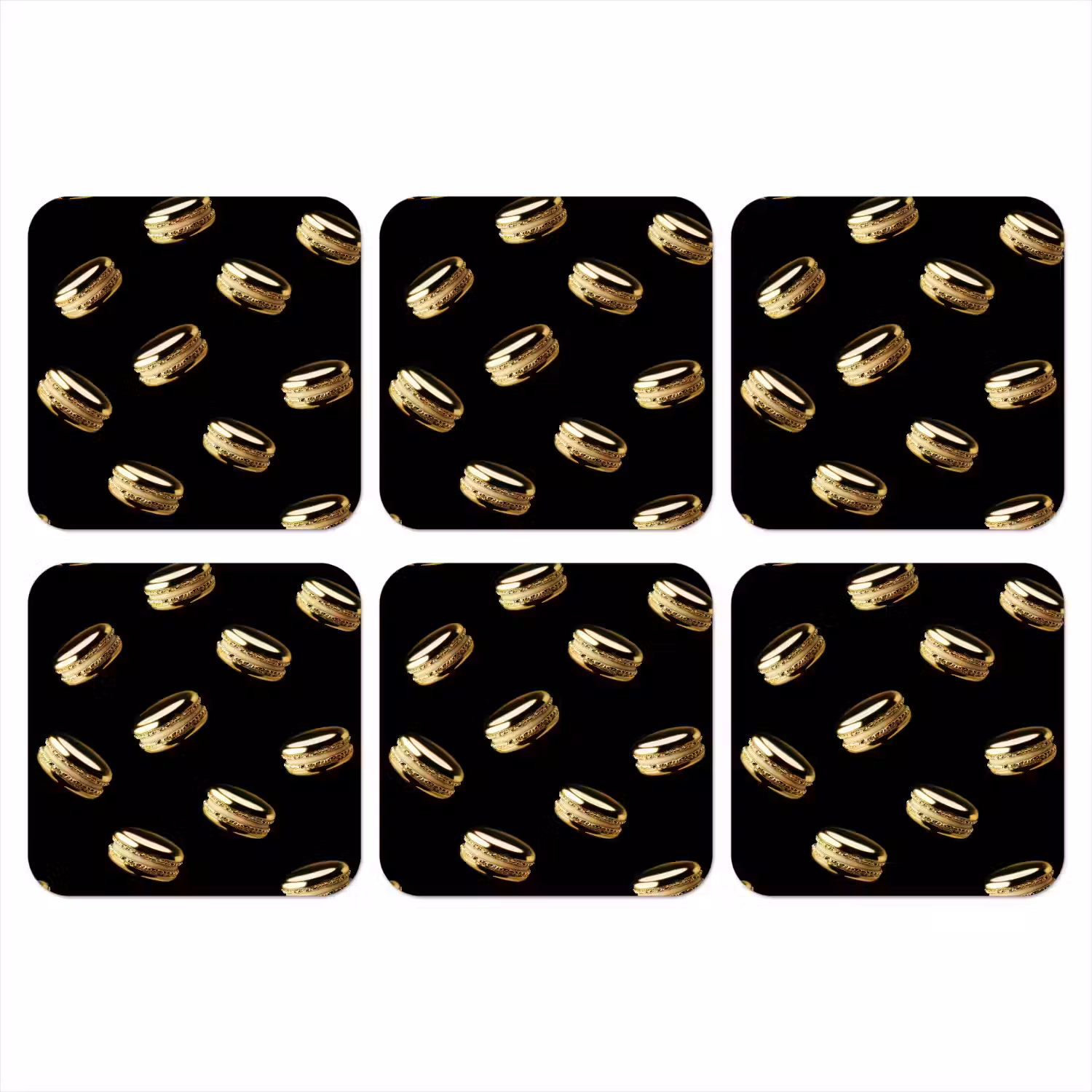 Macarons - Patroon - Goud - Zwart onderzetter kurk middel -3d