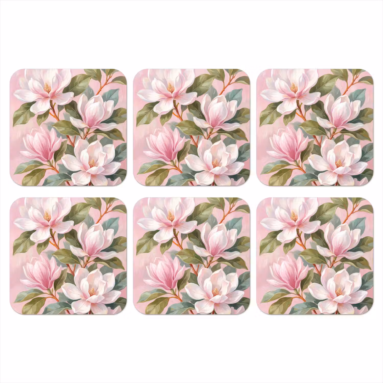 Magnolia's - Patroon - Roze onderzetter kurk middel -3d