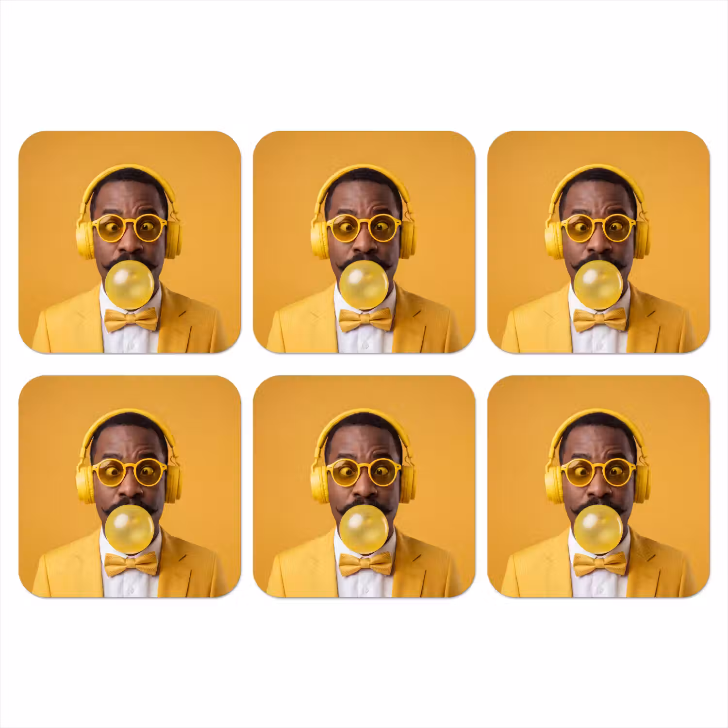 Man - Bubblegum - Portret - Geel - Modern onderzetter kurk middel -3d