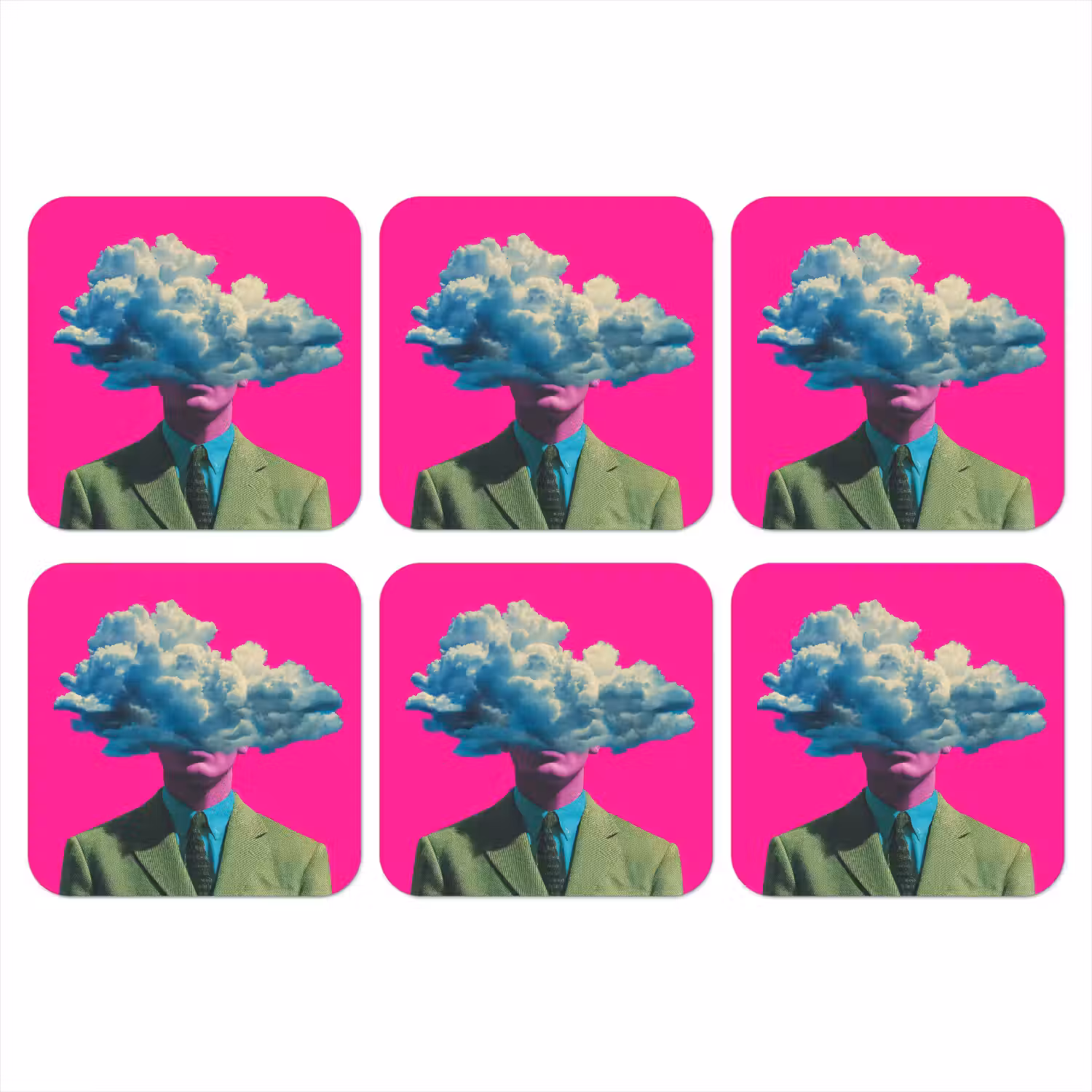 Man - Pak - Wolk - Roze onderzetter kurk middel -3d