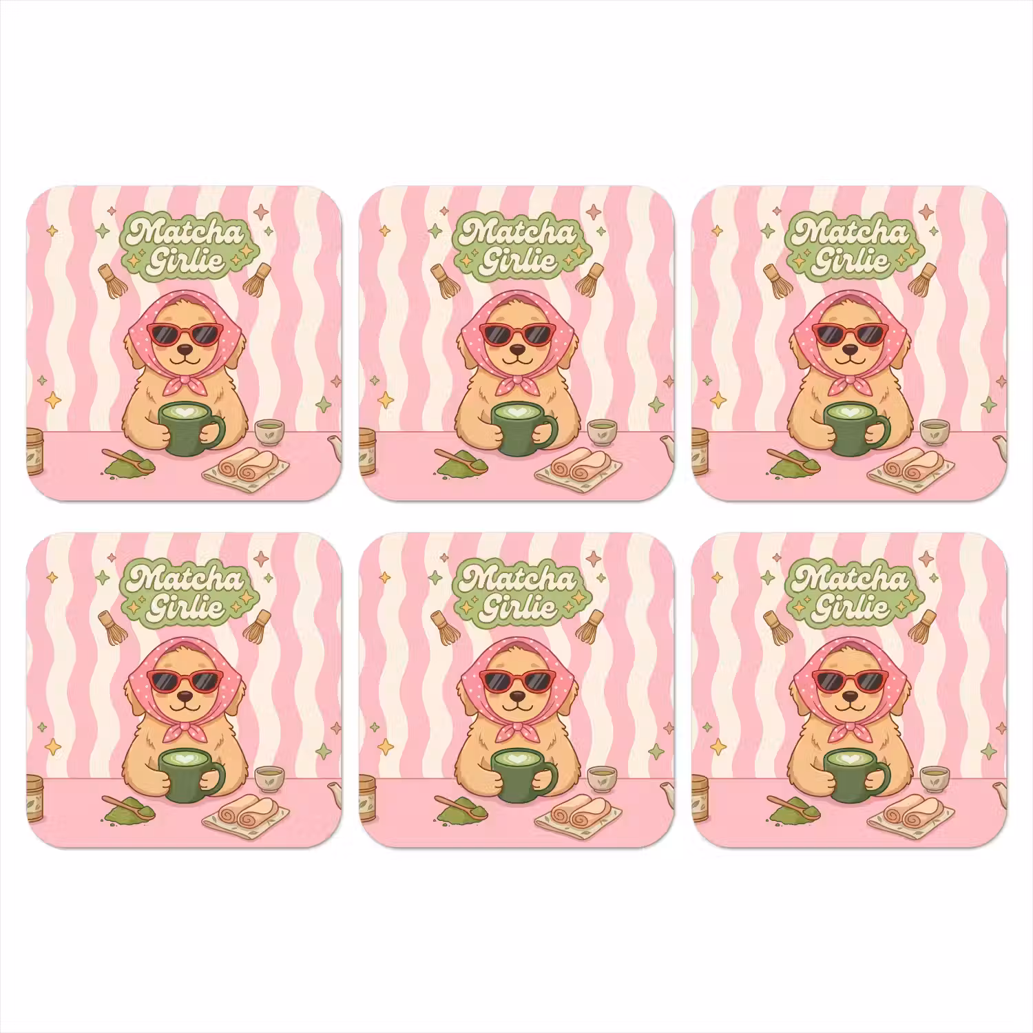 Matcha - Hond - Roze - Groen onderzetter kurk middel -3d