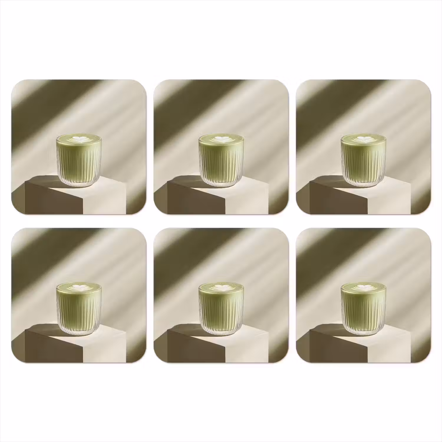Matcha - Glas - Groen - Minimalistisch onderzetter kurk middel -3d