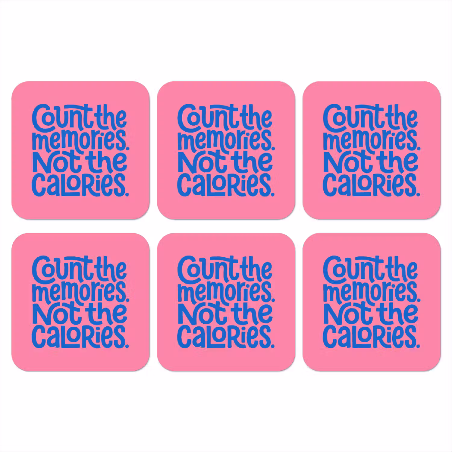 Memories - Roze - Blauw - Quote onderzetter kurk middel -3d