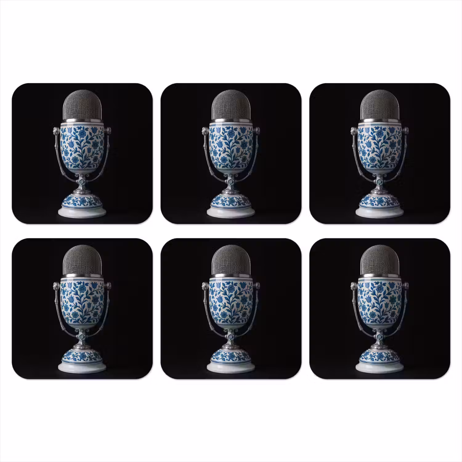 Microfoon - Delfts blauw - Muziek onderzetter kurk middel -3d