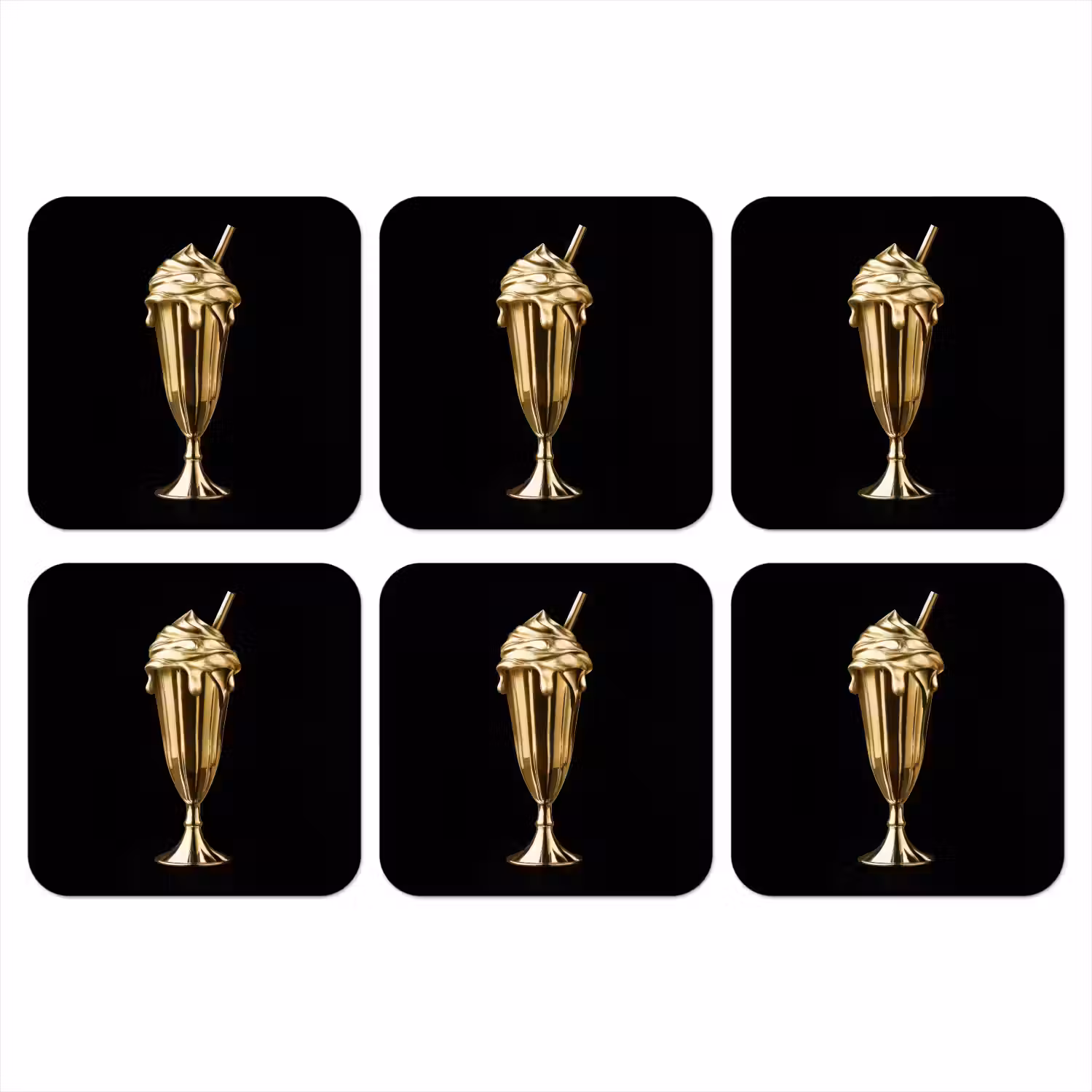 Milkshake - Goud - Drinken - Zwart onderzetter kurk middel -3d