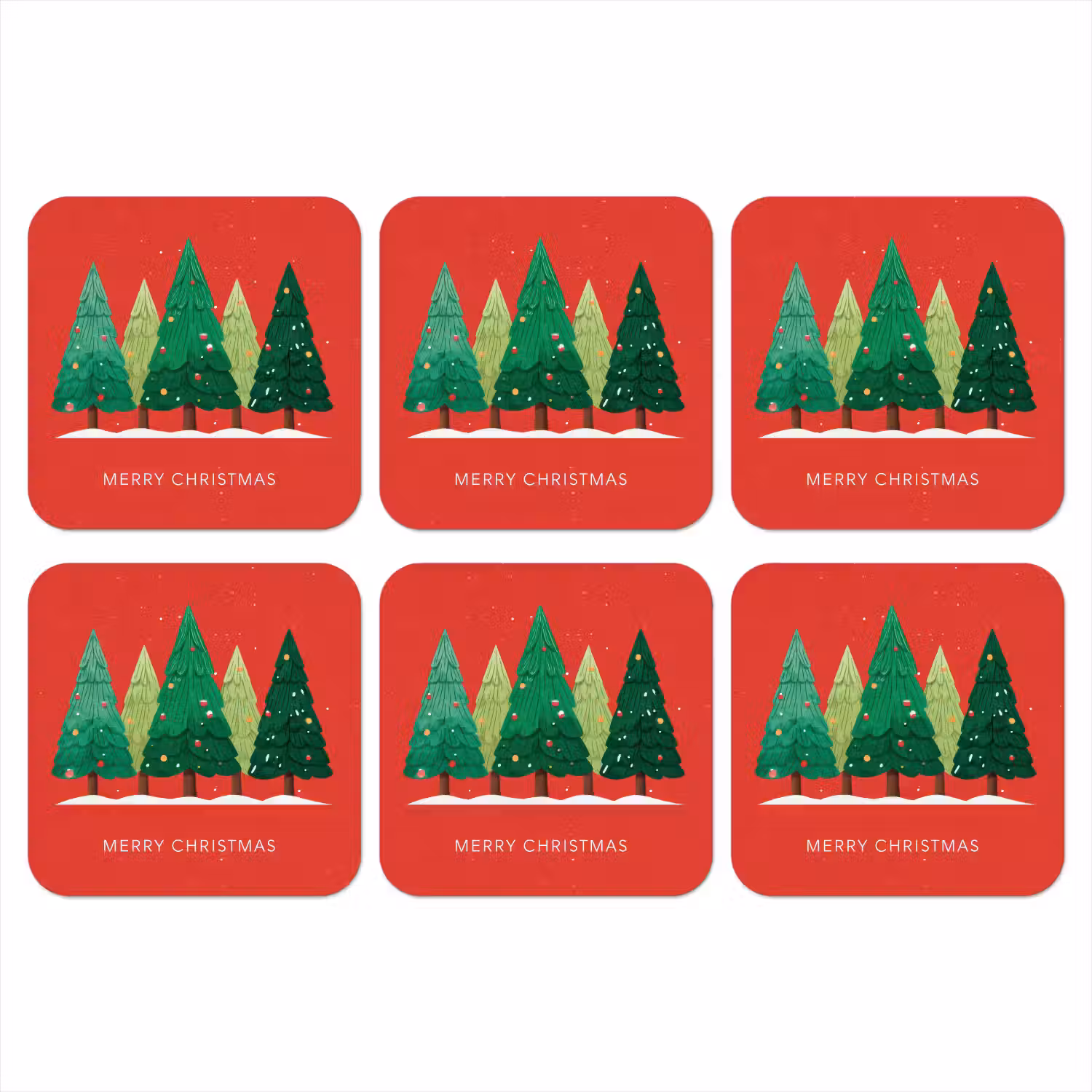 Minimalistisch - Kerstbomen - Rood - Sneeuw onderzetter kurk middel -3d