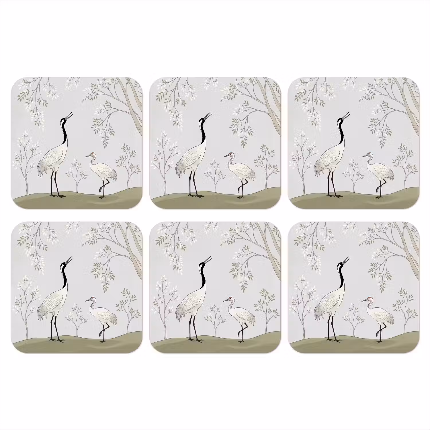 Minimalistisch - Kraanvogels - Blauw onderzetter kurk middel -3d