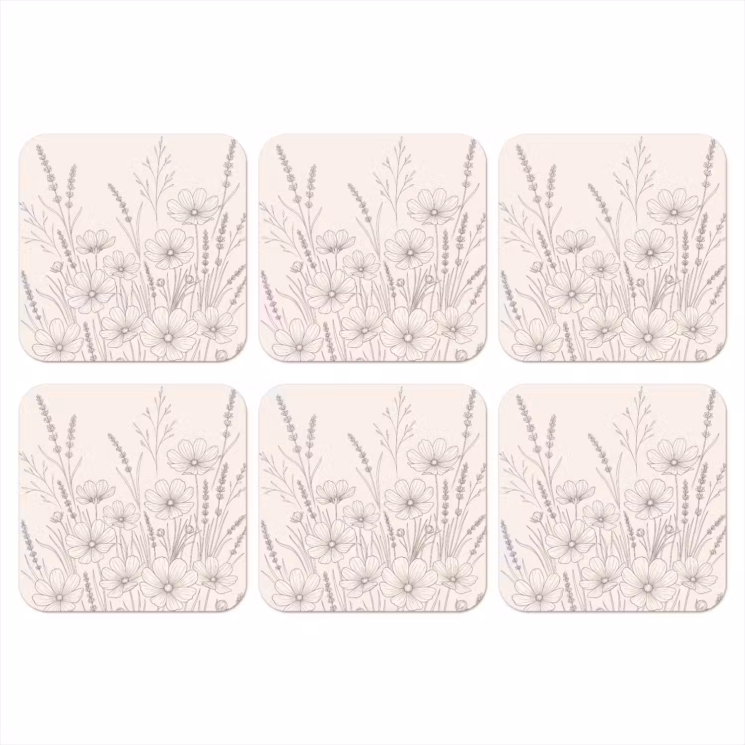 Minimalistisch - Modern - Bloemen - Beige onderzetter kurk middel -3d