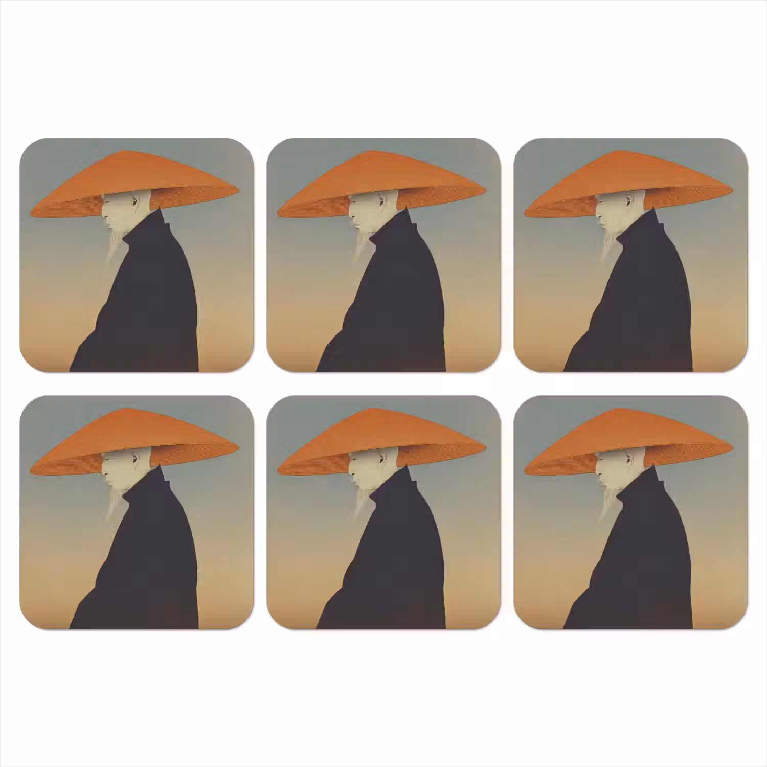 Minimalistisch - Silhouet - Oranje onderzetter kurk middel -3d