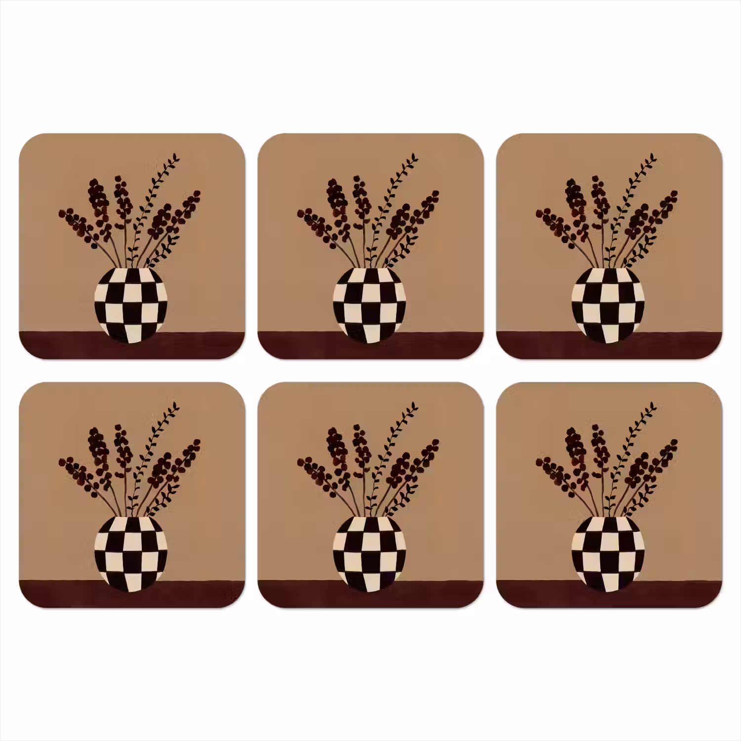Minimalistisch - Vaas - Bloemen - Bruin onderzetter kurk middel -3d