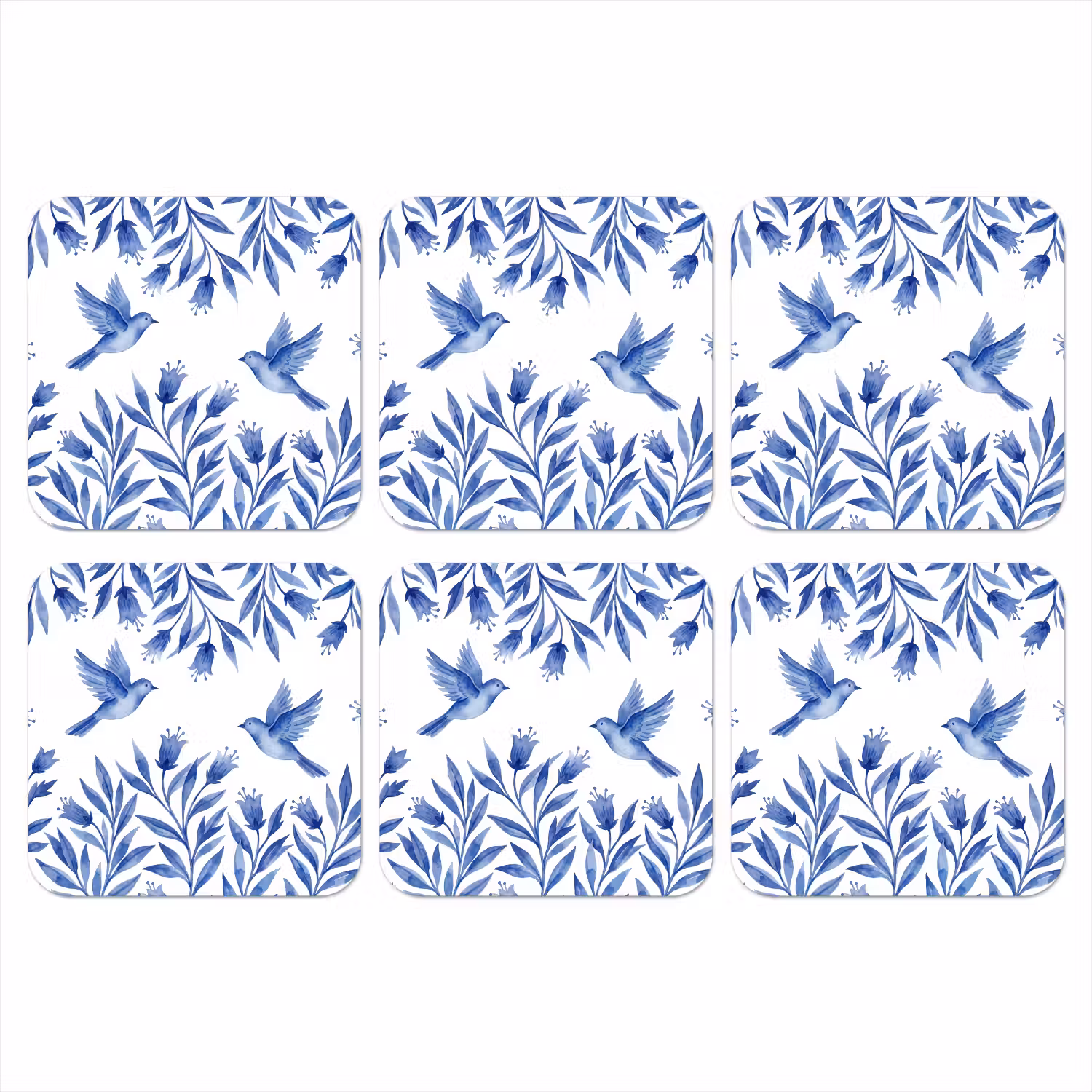 Modern - Vogels - Delfts - Blauw onderzetter kurk middel -3d
