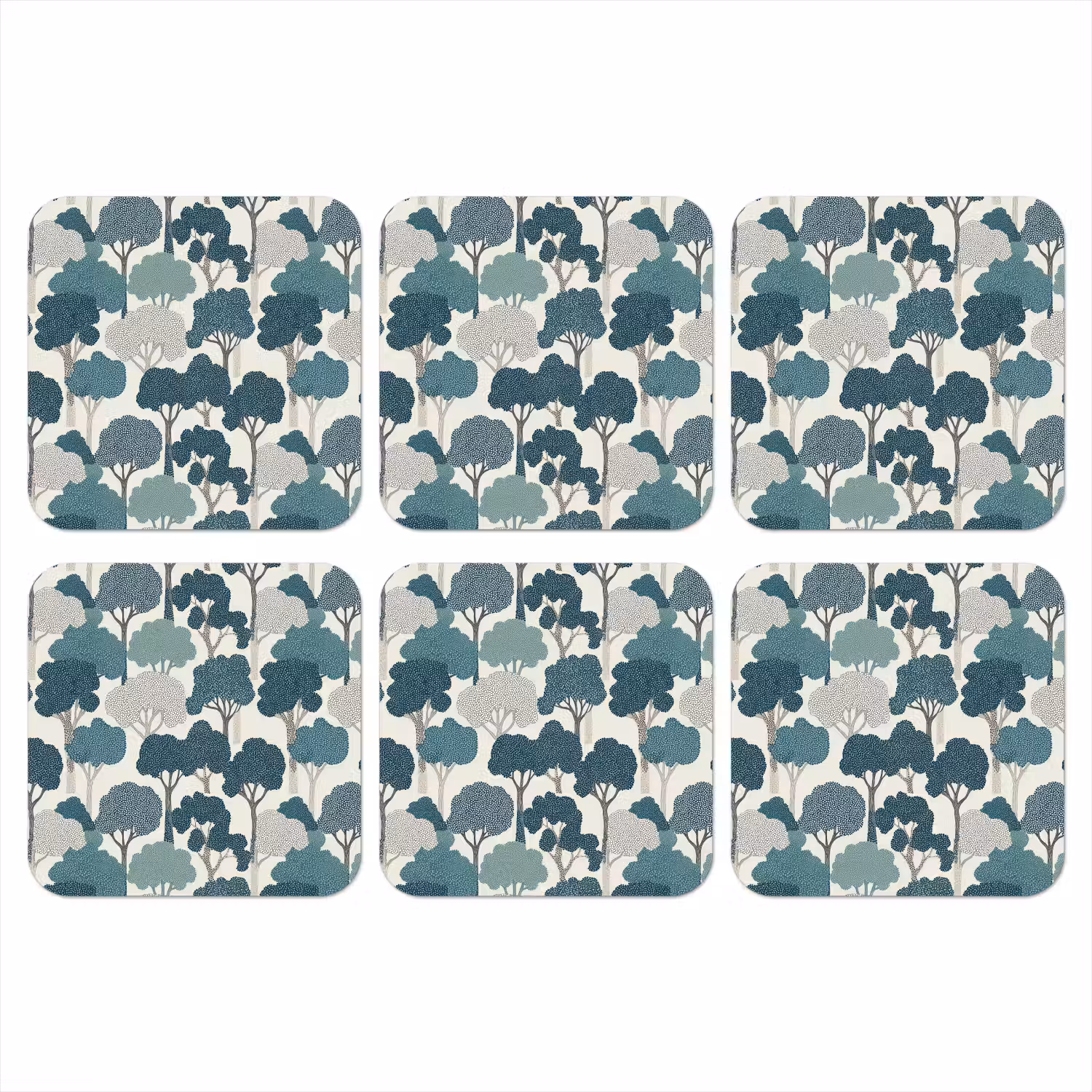 Modern - Bomen - Bos - Patroon - Blauw onderzetter kurk middel 366 -3d