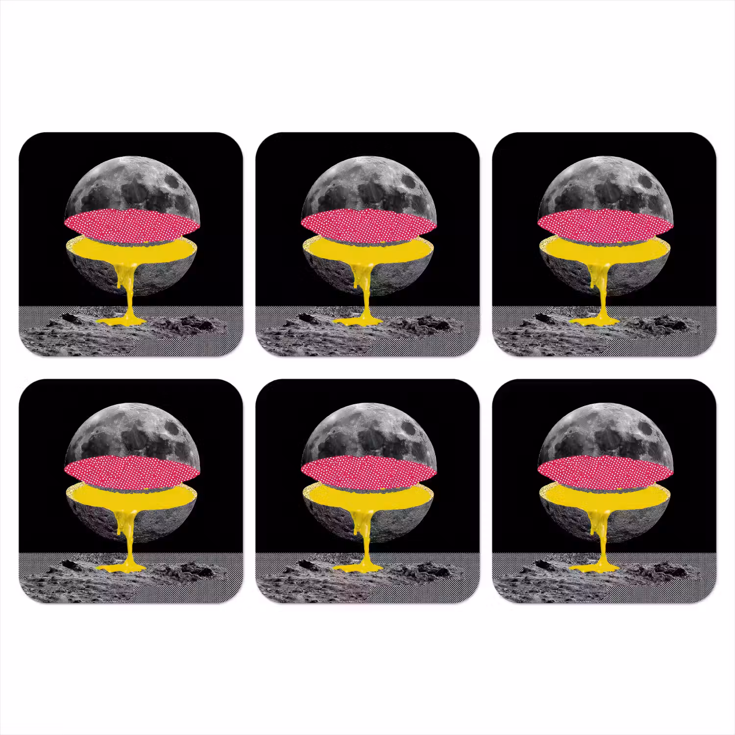 Maan - Geel - Roze - Zwart onderzetter kurk middel -3d