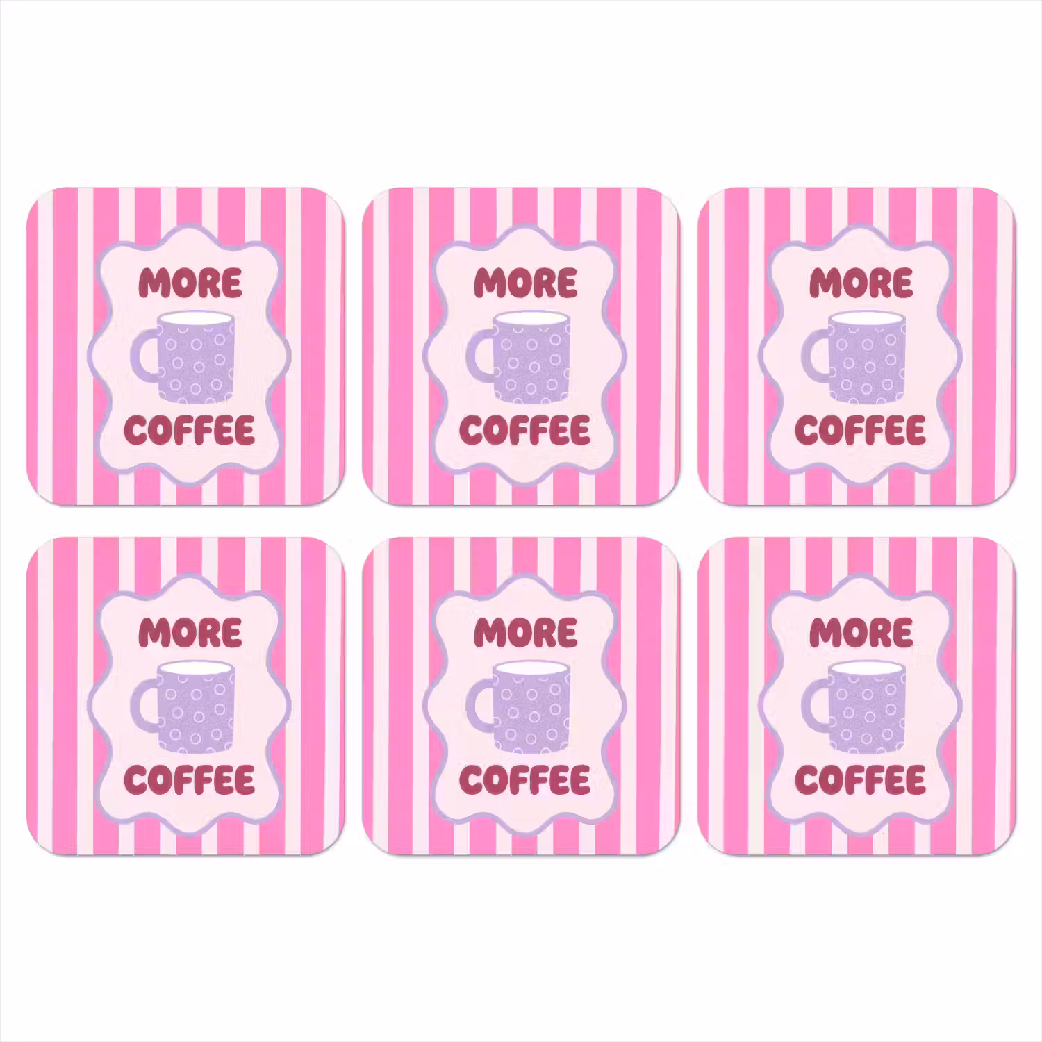 More coffee - Roze - Paars - Strepen - Mok onderzetter kurk middel -3d