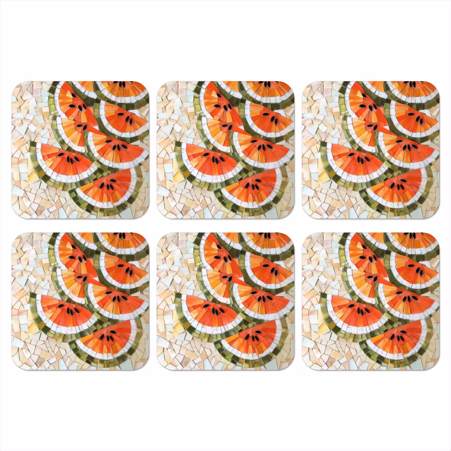 Mozaïek - Watermeloen - Rood - Pitten onderzetter kurk middel -3d