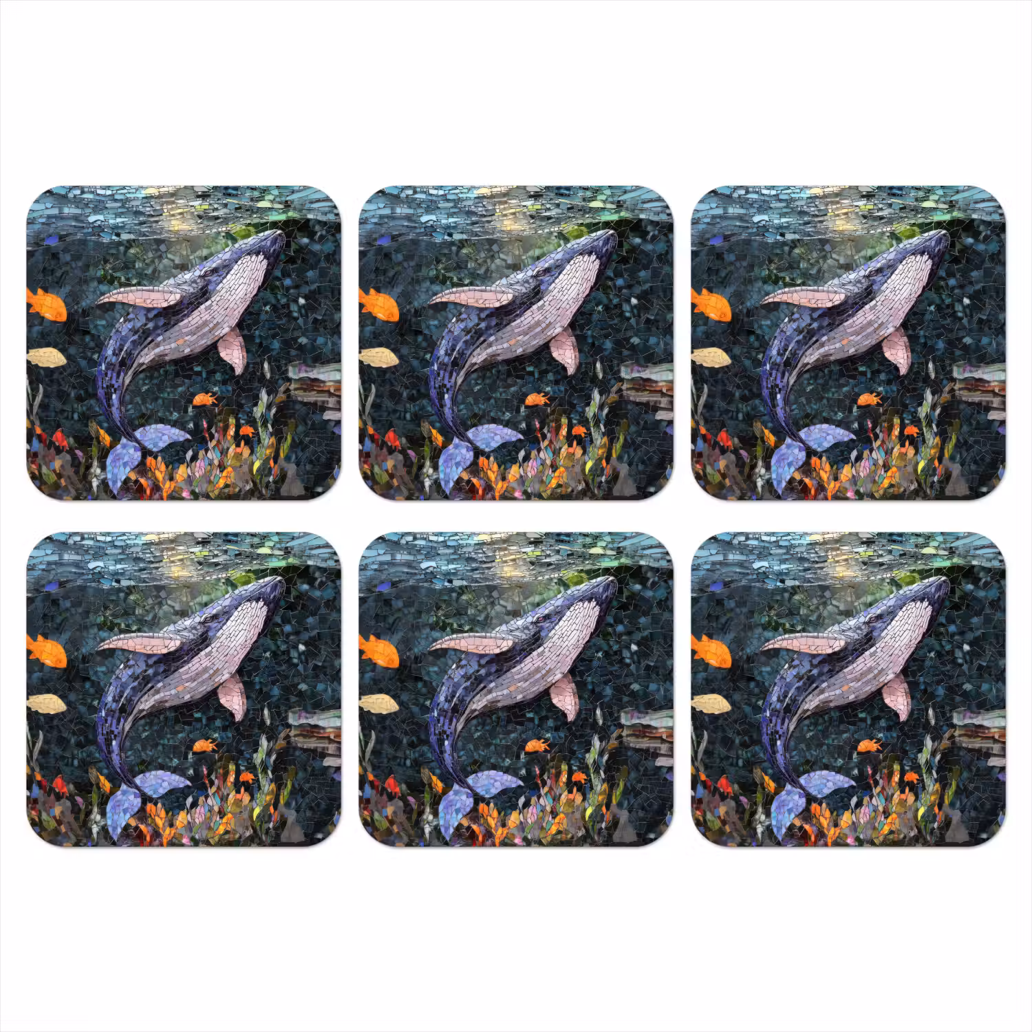 Mozaïek - Walvis - Koraal - Water onderzetter kurk middel -3d
