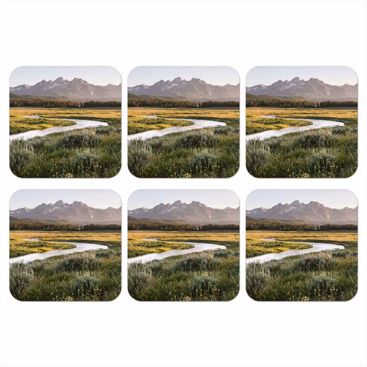 Berglandschap - Rivier - Bos onderzetter kurk middel -3d