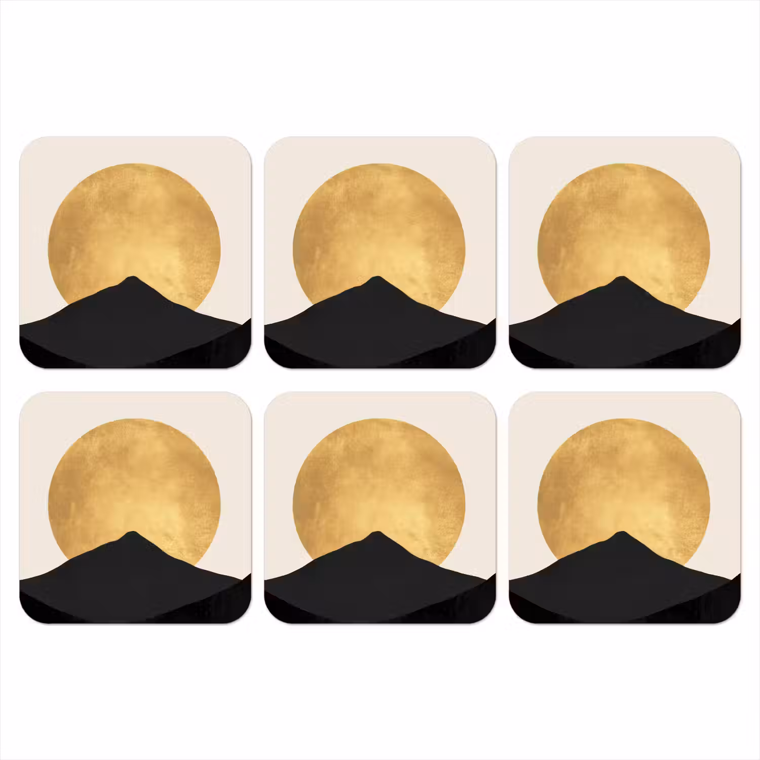 Bergsilhouetten - Gouden cirkel - Beige onderzetter kurk middel -3d