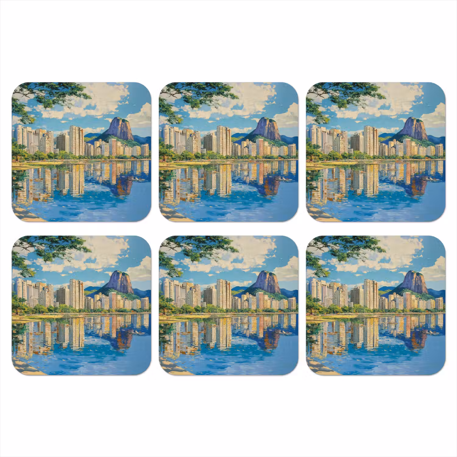 Berg - Skyline - Strand - Water onderzetter kurk middel -3d