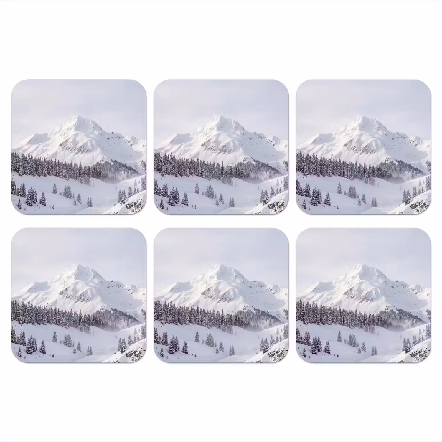 Berg - Sneeuw - Winter - Natuur - Wit onderzetter kurk middel -3d