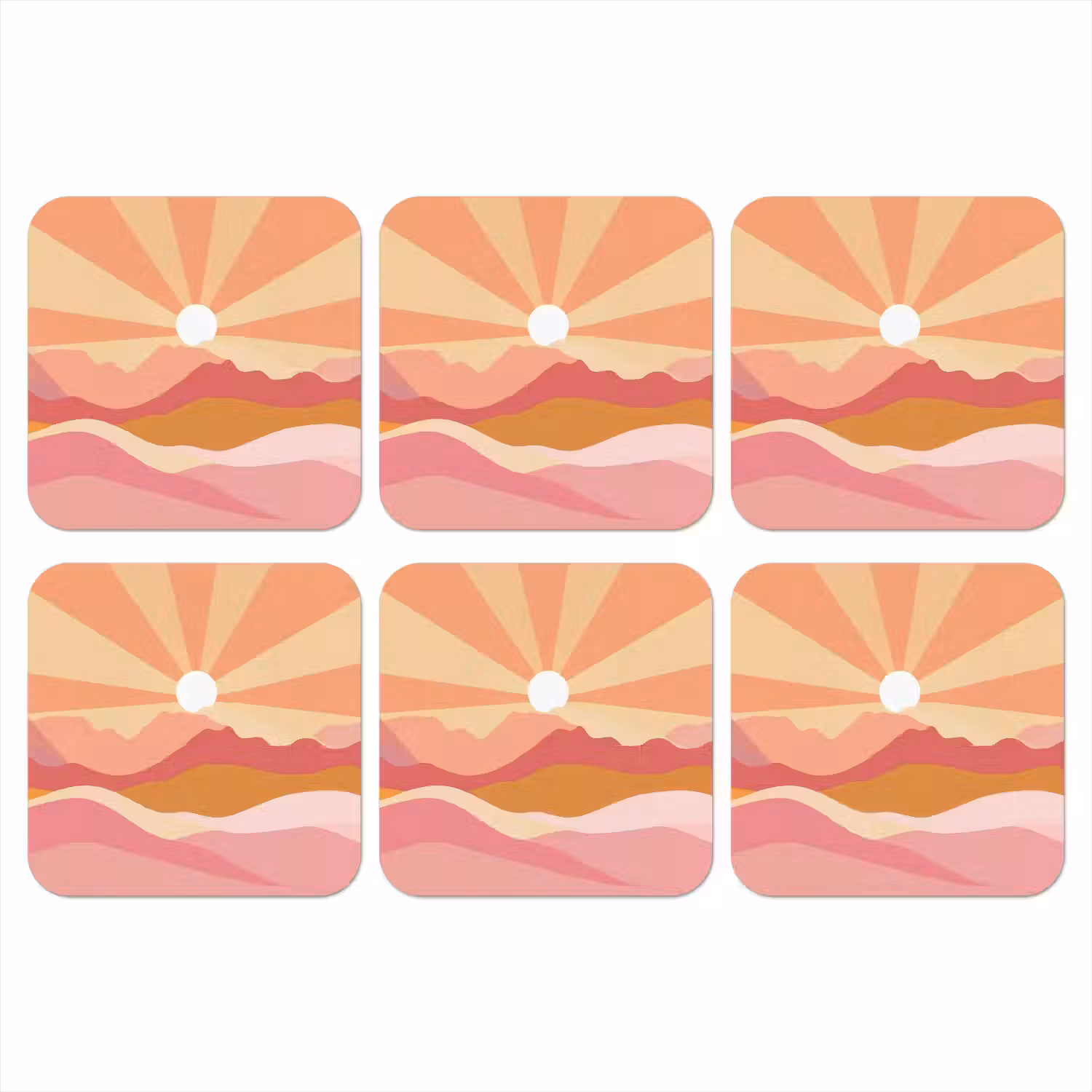 Bergen - Abstract - Zonnestralen - Roze onderzetter kurk middel -3d