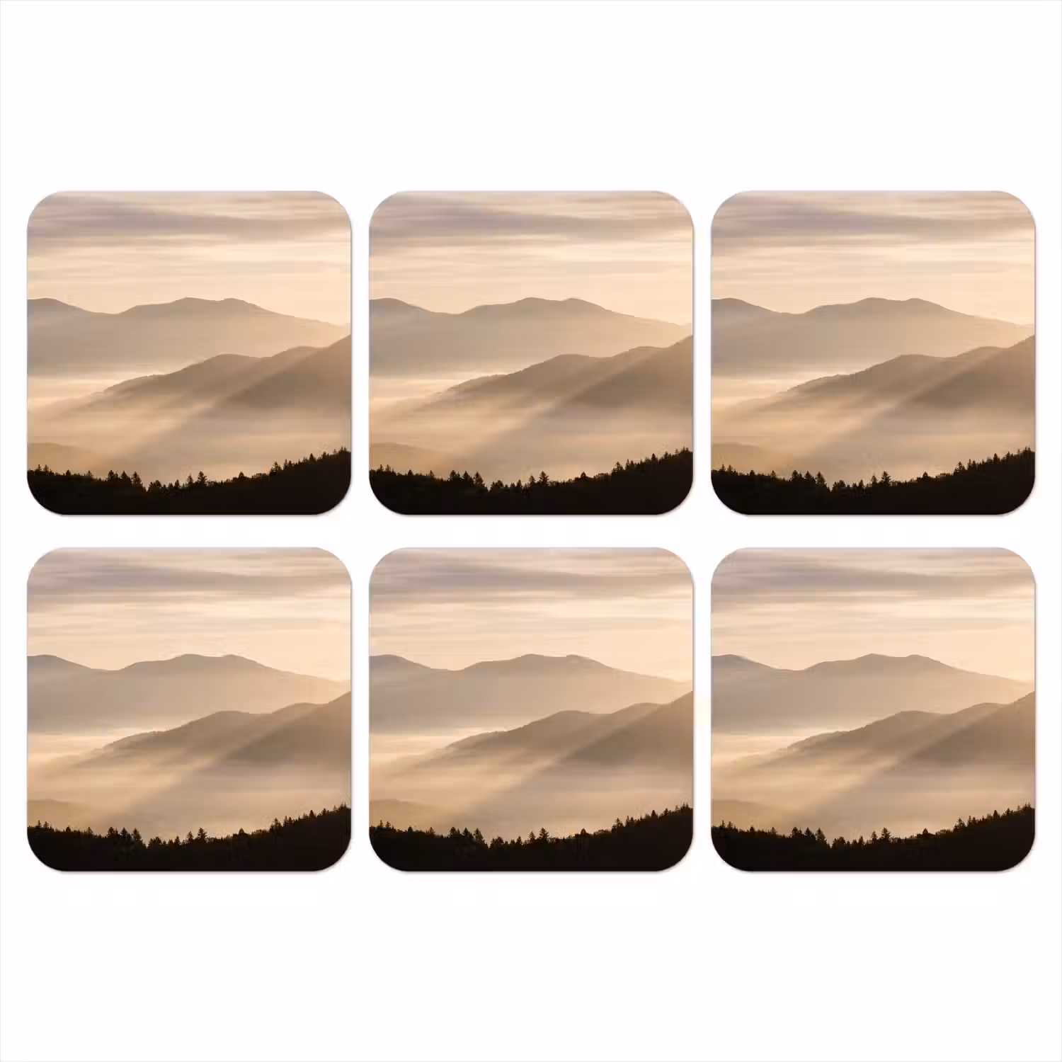 Bergen - Mist - Zonnestralen onderzetter kurk middel -3d
