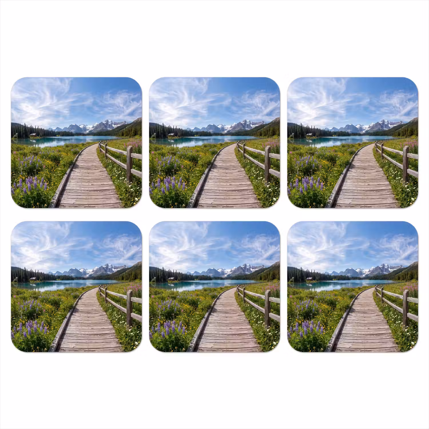 Bergen - Meer - Landschap - Blauw onderzetter kurk middel -3d