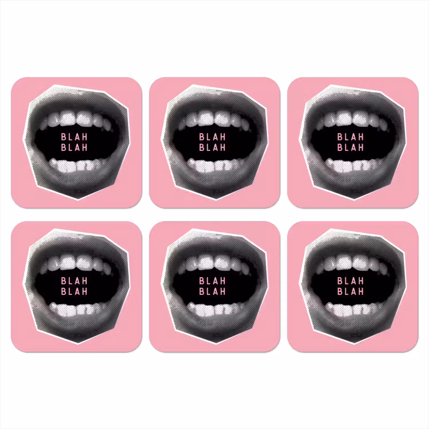 Mond - BLAH BLAH - Roze onderzetter kurk middel -3d