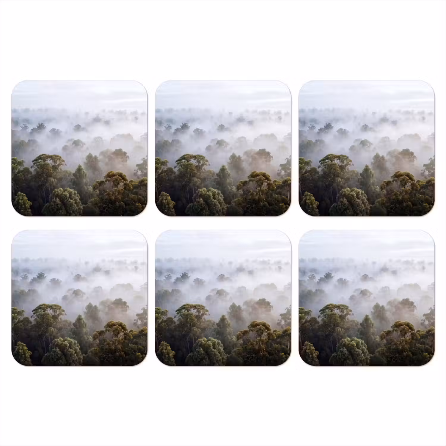 Natuur - Mist - Bos - Ochtend - Goud onderzetter kurk middel -3d