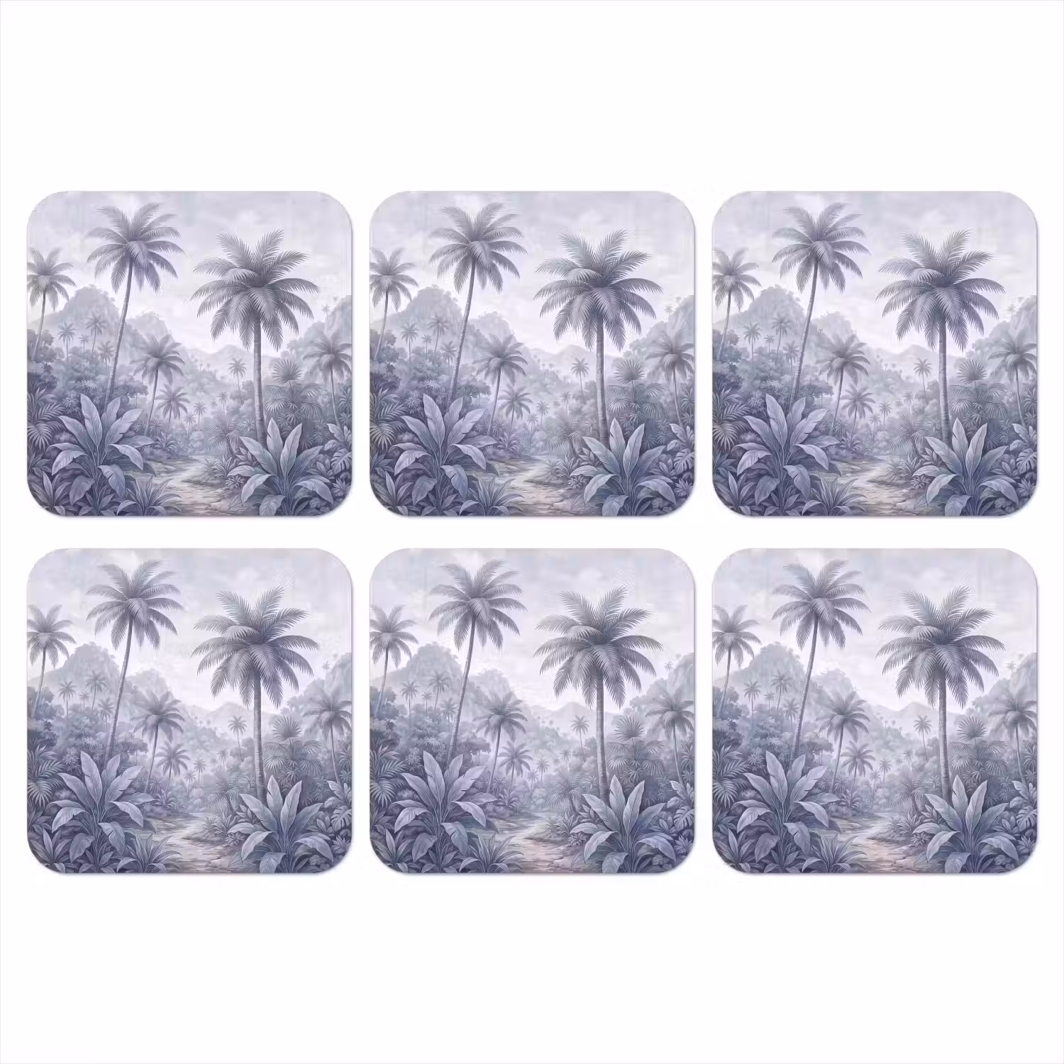 Natuur - Boom - Tropisch - Landschap - Blauw onderzetter kurk middel -3d