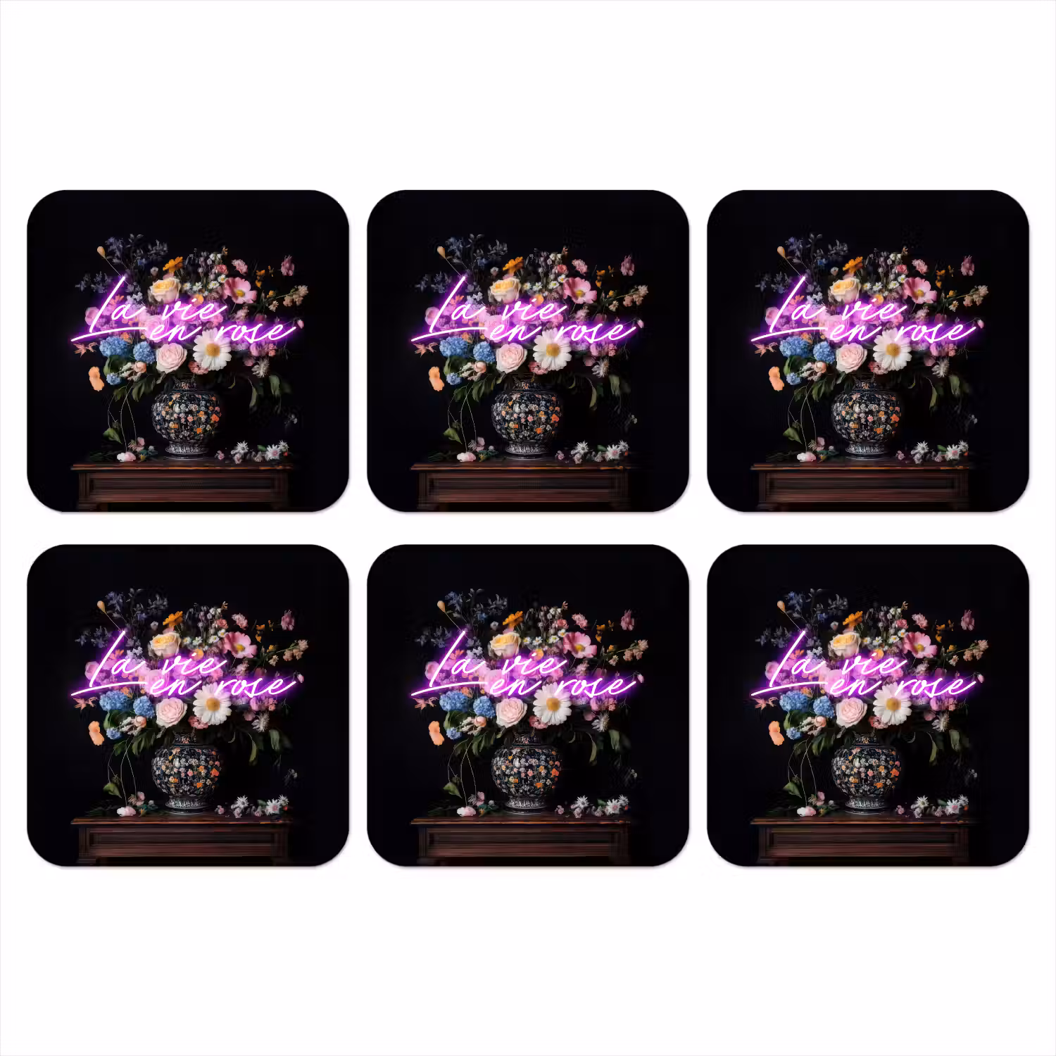 Neon - Vaas - Bloemen onderzetter kurk middel -3d