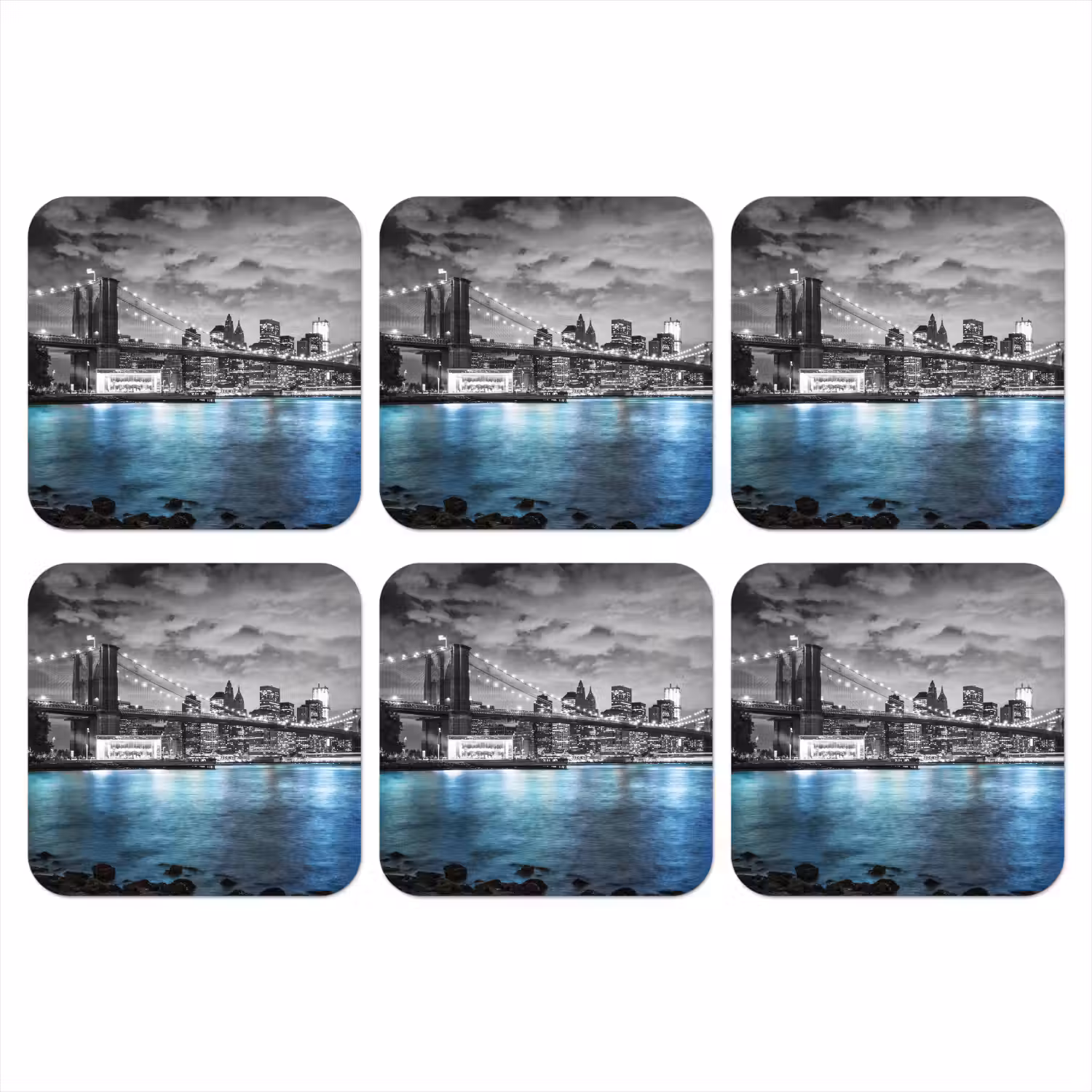 New York - Skyline - Stad - Blauw onderzetter kurk middel -3d
