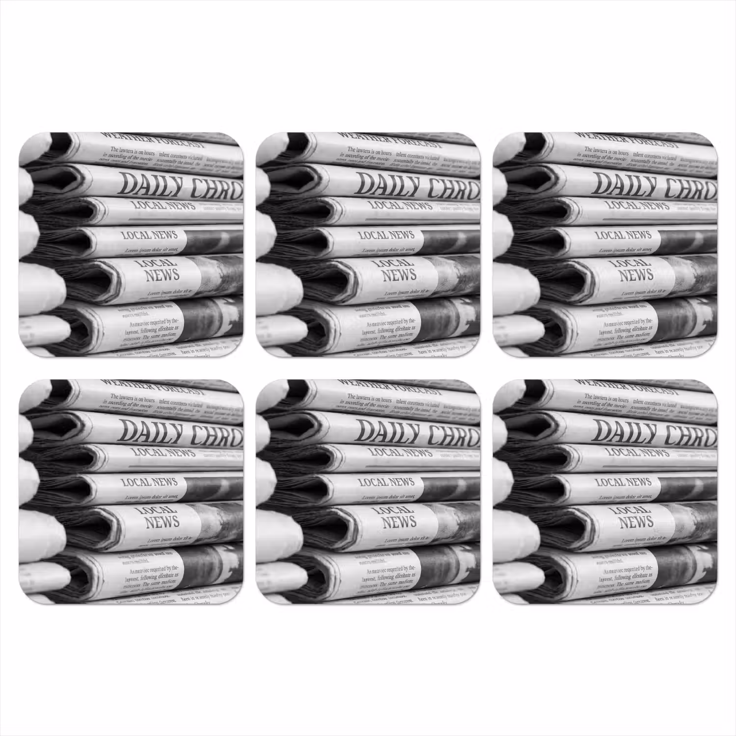 Krant - Stapel - Nieuws - Zwart-wit - Media onderzetter kurk middel -3d