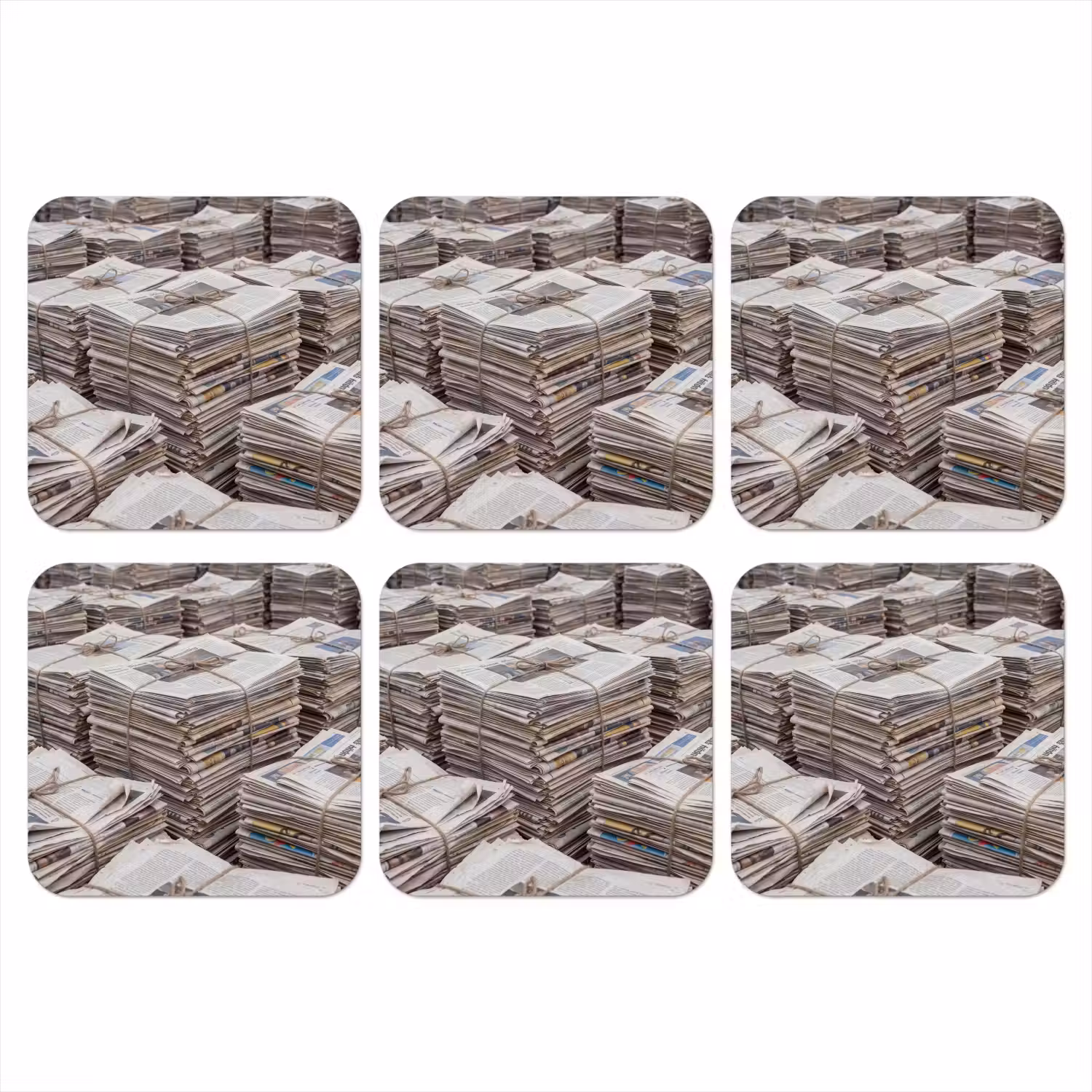 Kranten - Stapels - Touw - Informatie - Vintage onderzetter kurk middel -3d