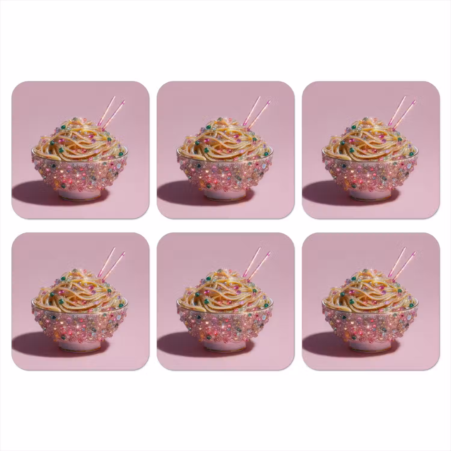 Noodles - Edelstenen - Stokjes - Roze onderzetter kurk middel -3d