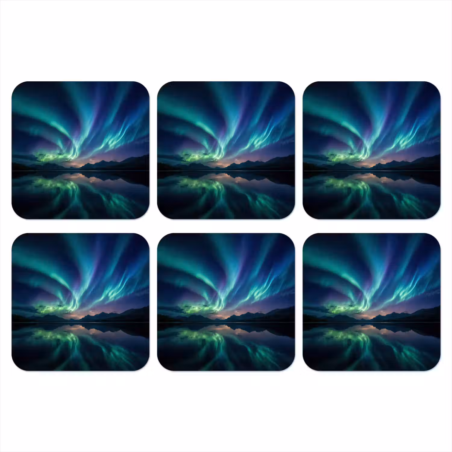 Noorderlicht - Kleurrijk - Bergmeer onderzetter kurk middel -3d