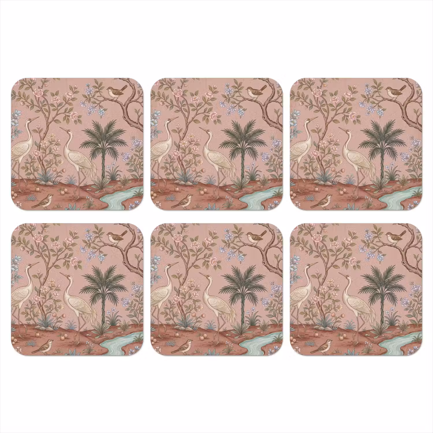Nostalgisch - Reigers - Roze onderzetter kurk middel -3d