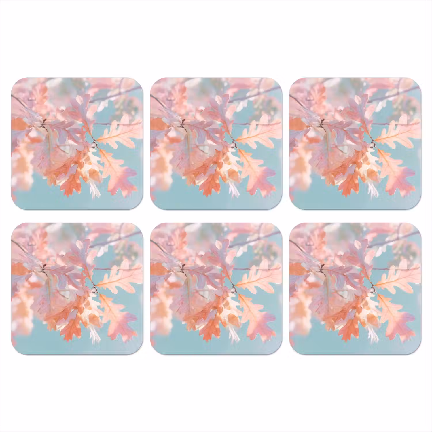 Eikenbladeren - Takken - Roze onderzetter kurk middel -3d
