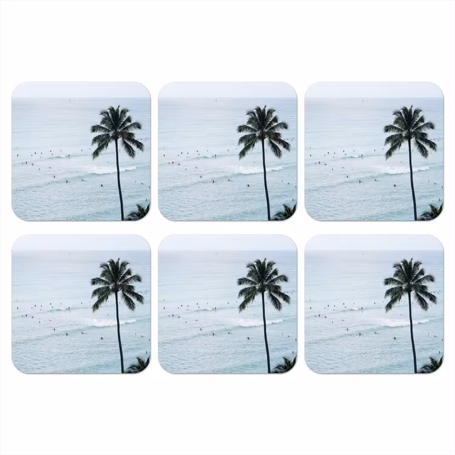 Oceaan - Palmbomen - Surfers onderzetter kurk middel -3d