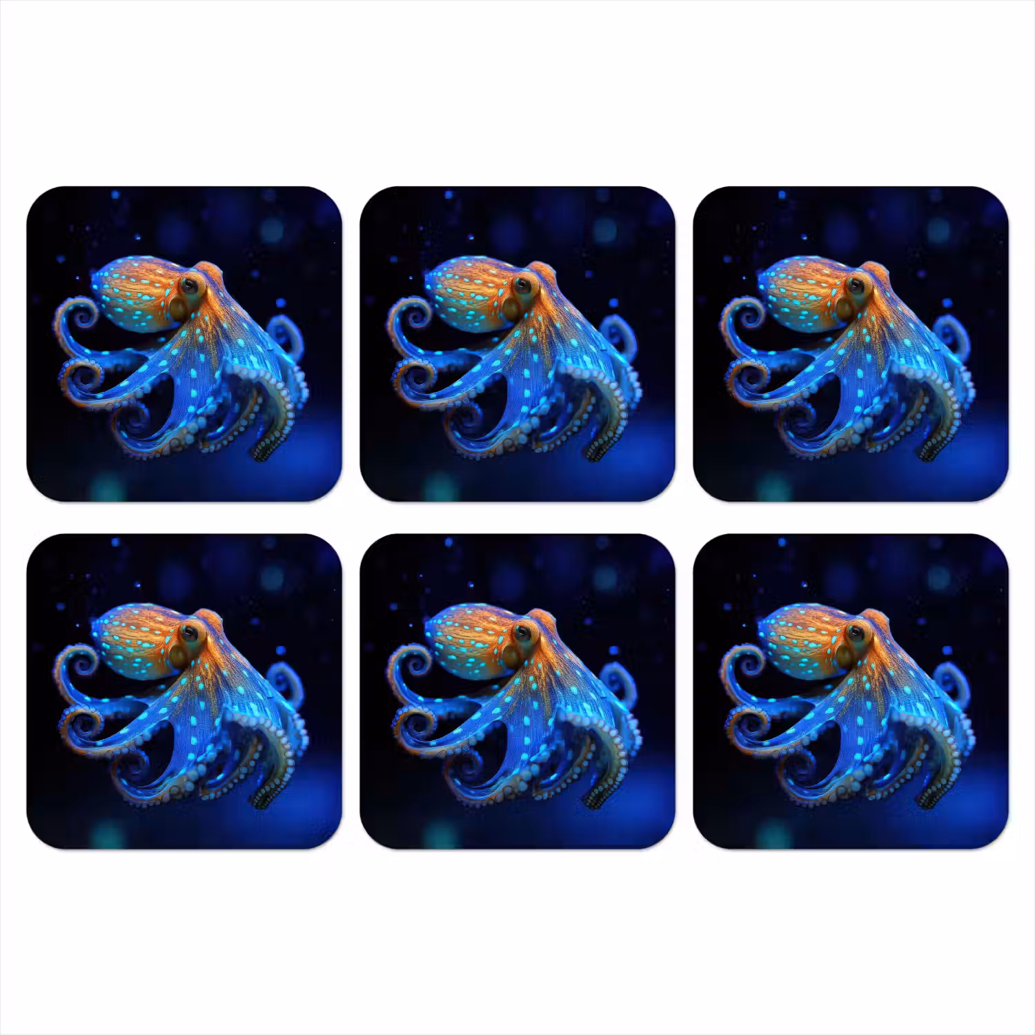 Octopus - Stippen - Blauw - Zee onderzetter kurk middel -3d