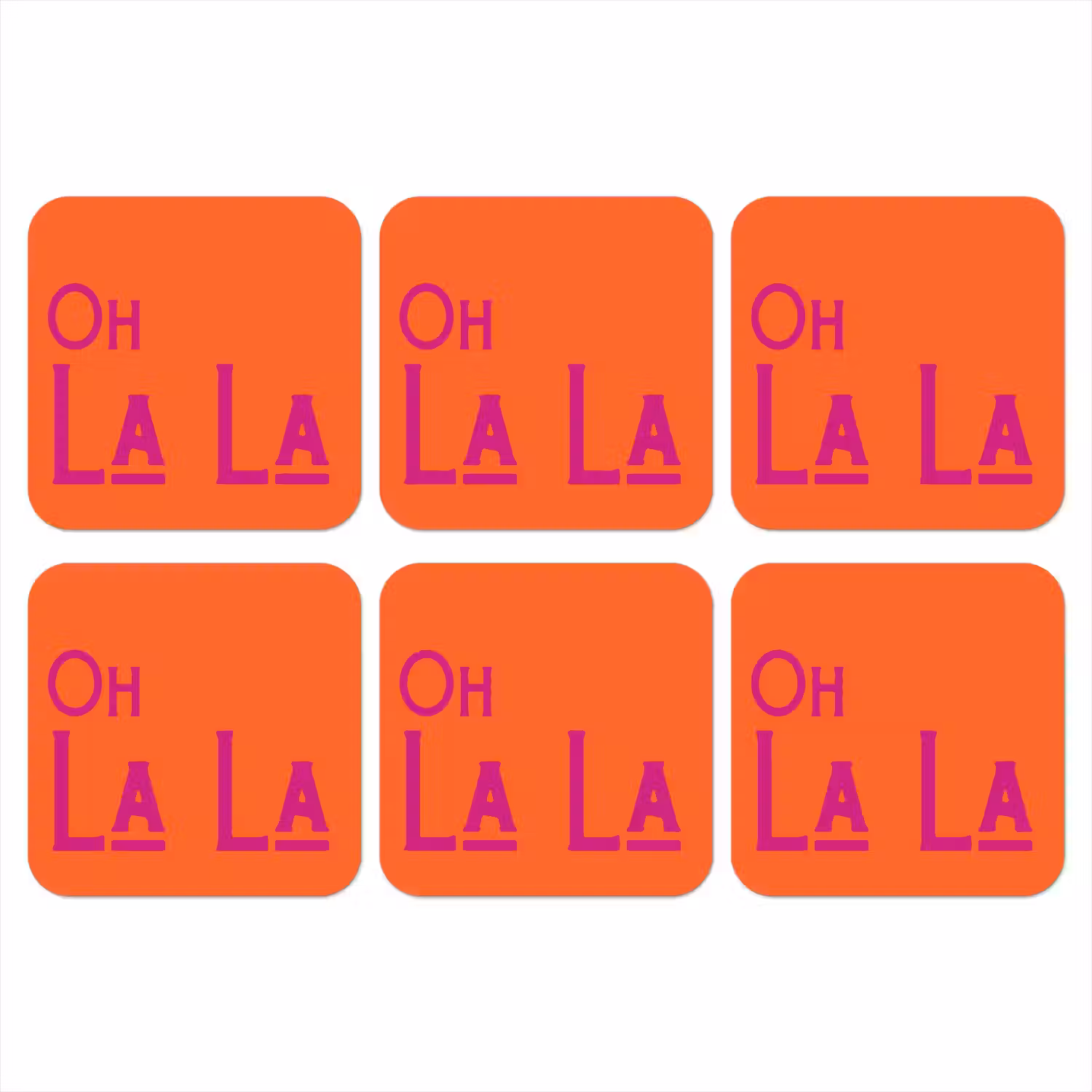 Oh la la - Oranje - Roze - Scheeflettertype onderzetter kurk middel -3d