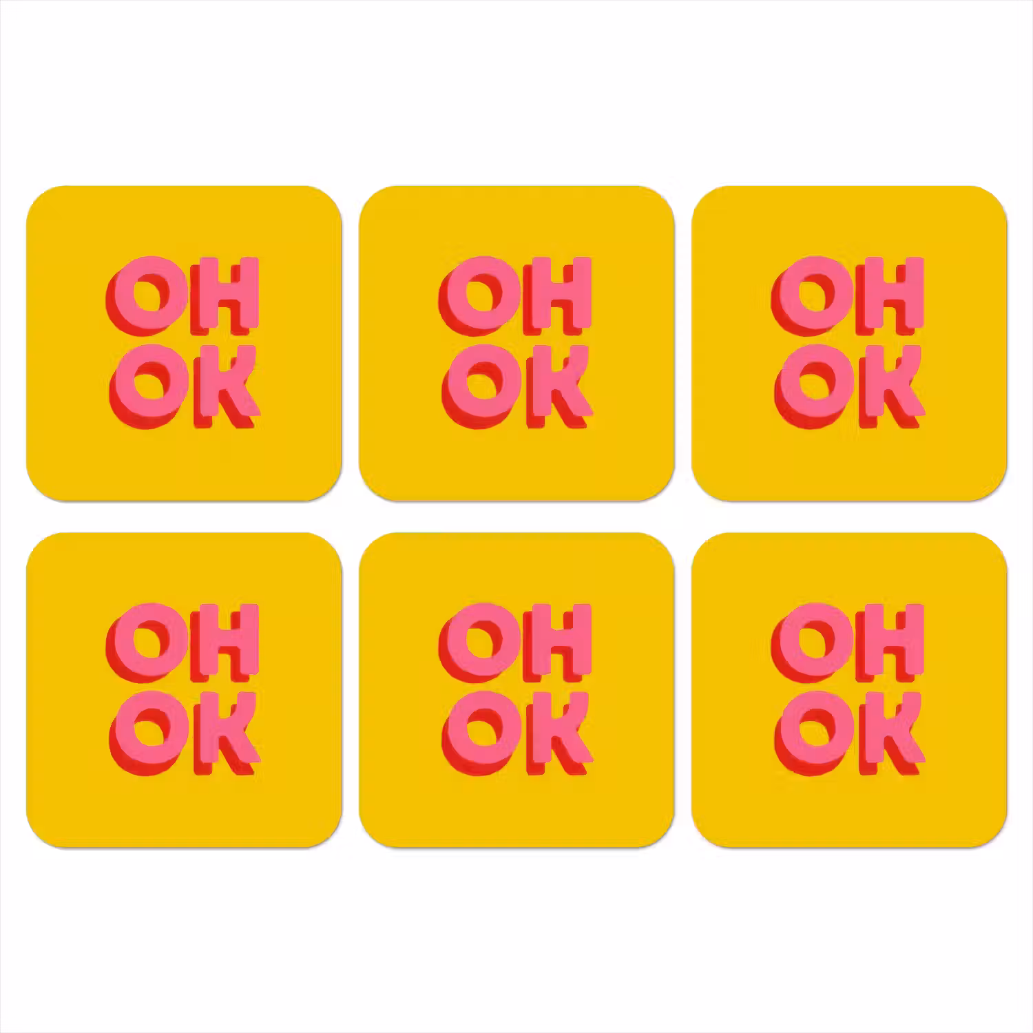Oh ok - 3D - Geel - Roze onderzetter kurk middel -3d