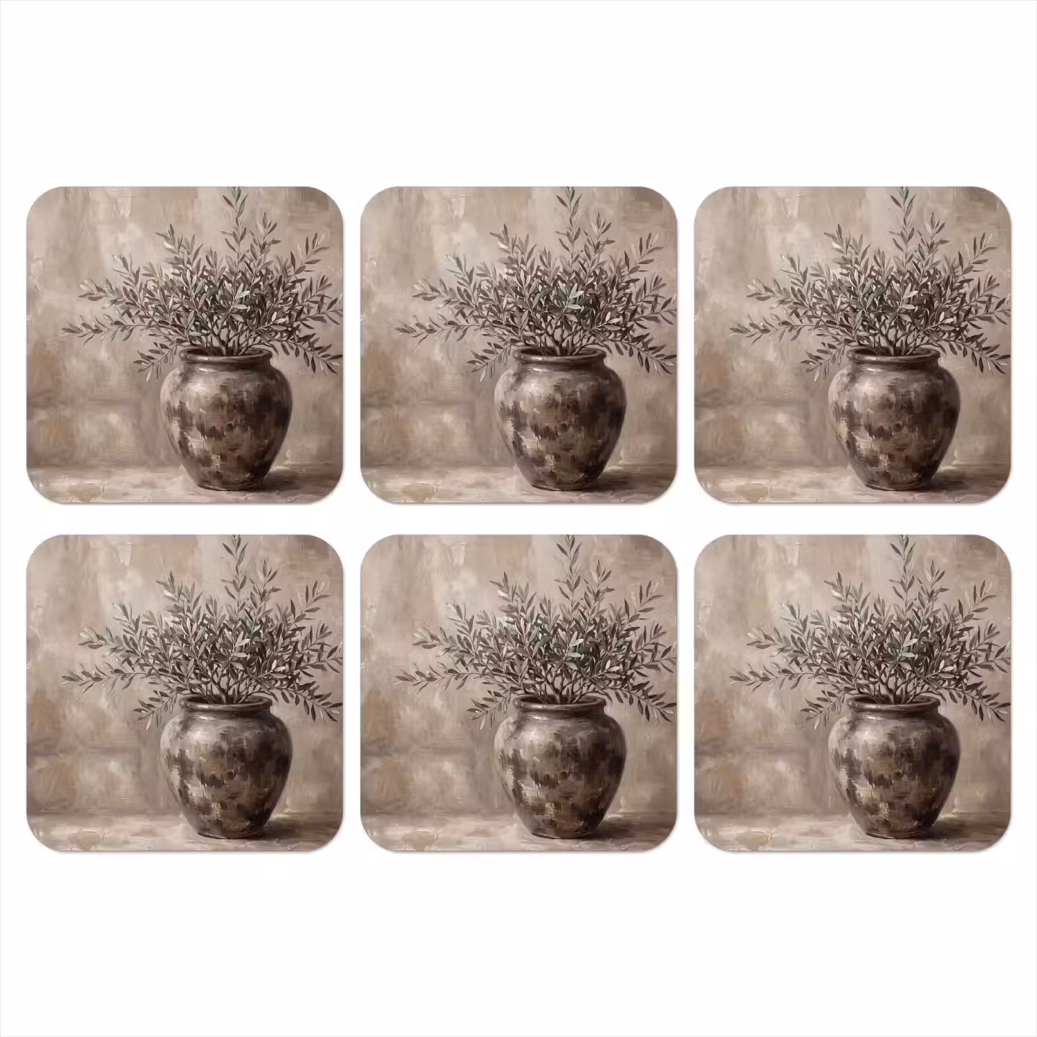 Olijfplant - Aardenpot - Abstract - Beige onderzetter kurk middel -3d