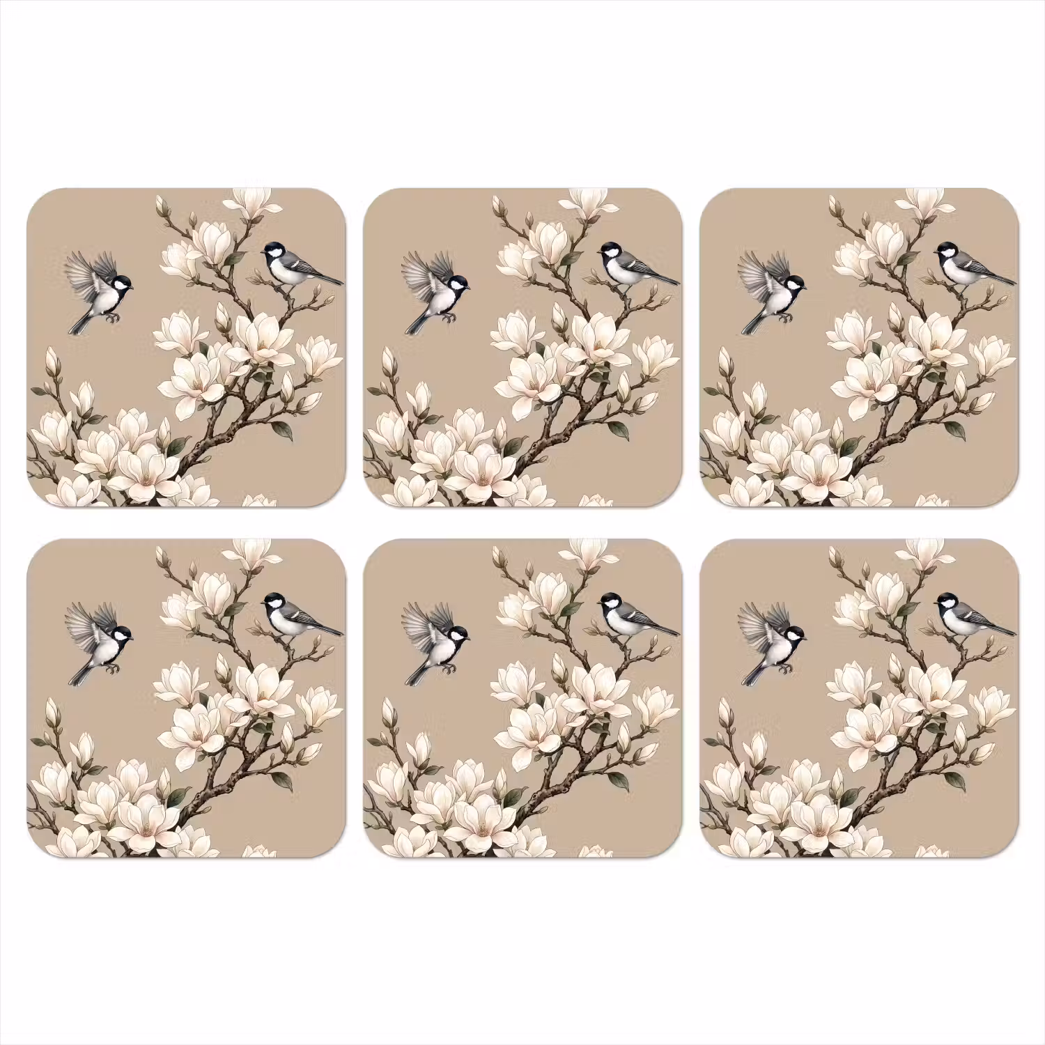 Oosters - Vogels - Beige onderzetter kurk middel -3d