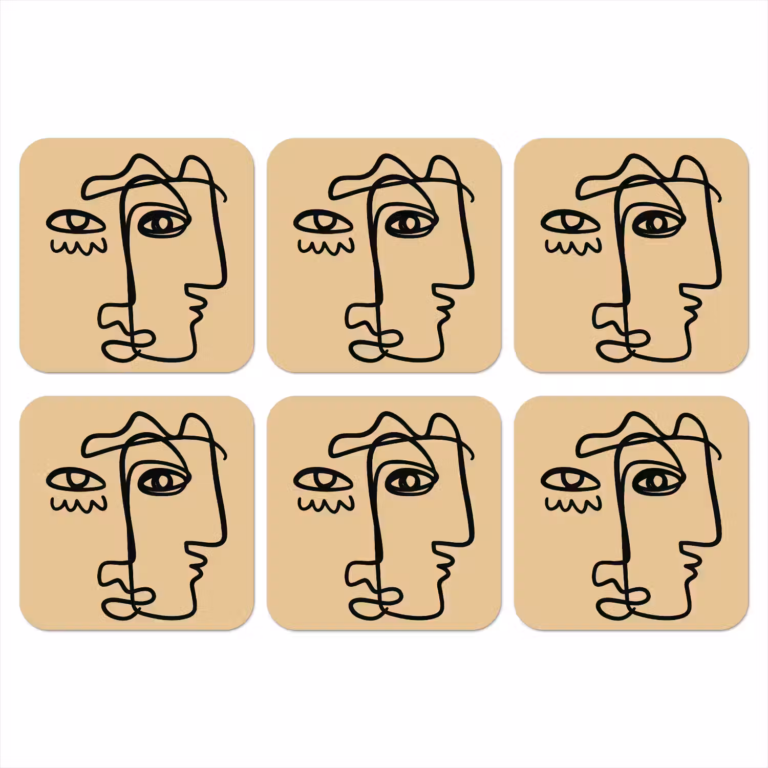 Overlappende profielen - Lichtbruin - Zwart onderzetter kurk middel -3d