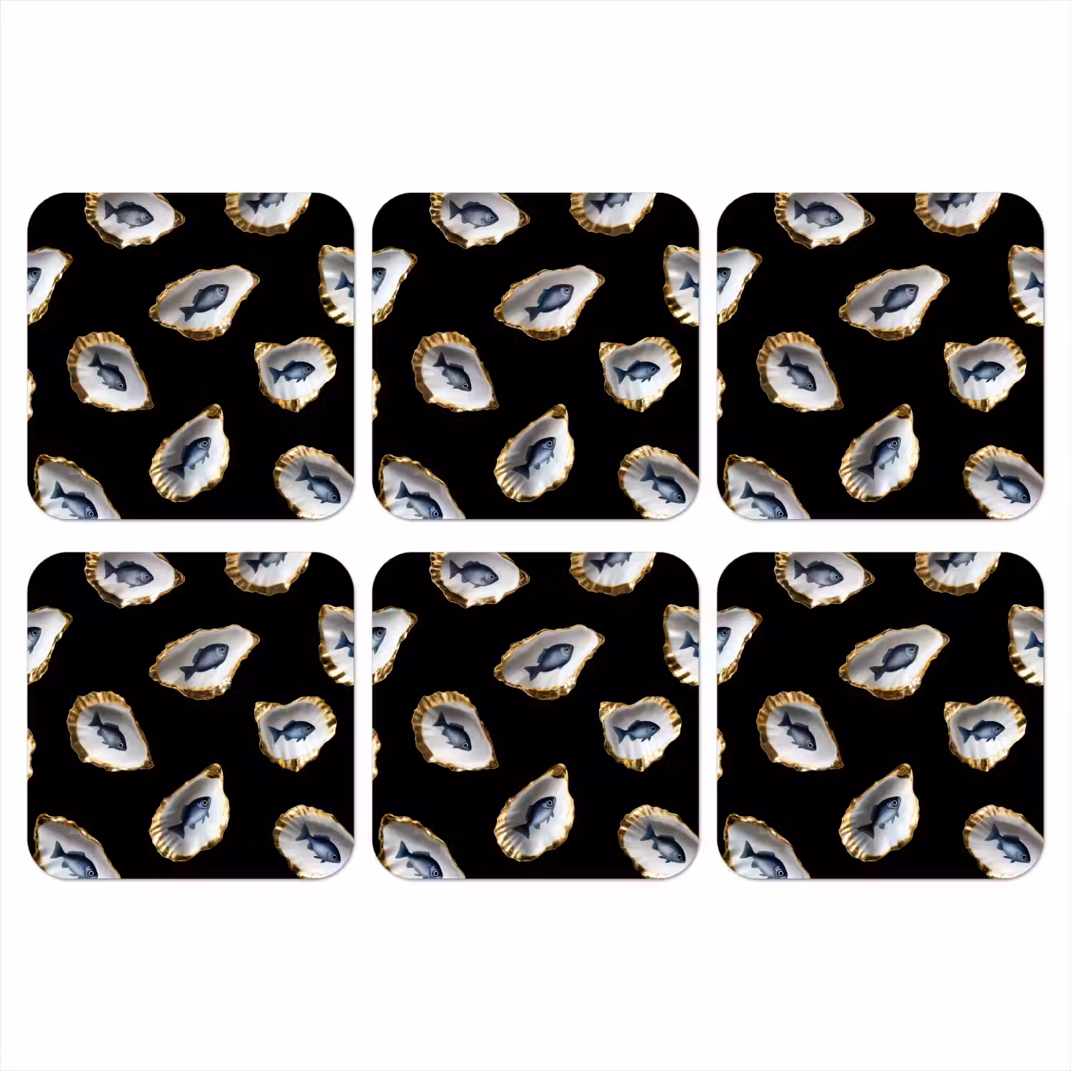 Oesters - Vissen - Blauw - Goud onderzetter kurk middel -3d